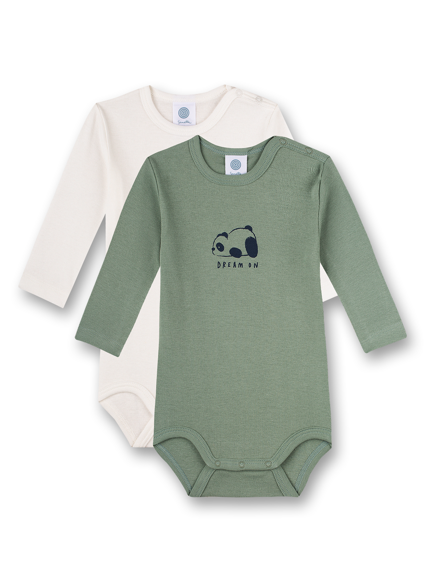 Body langarm (Doppelpack) Grün und Off-White Panda