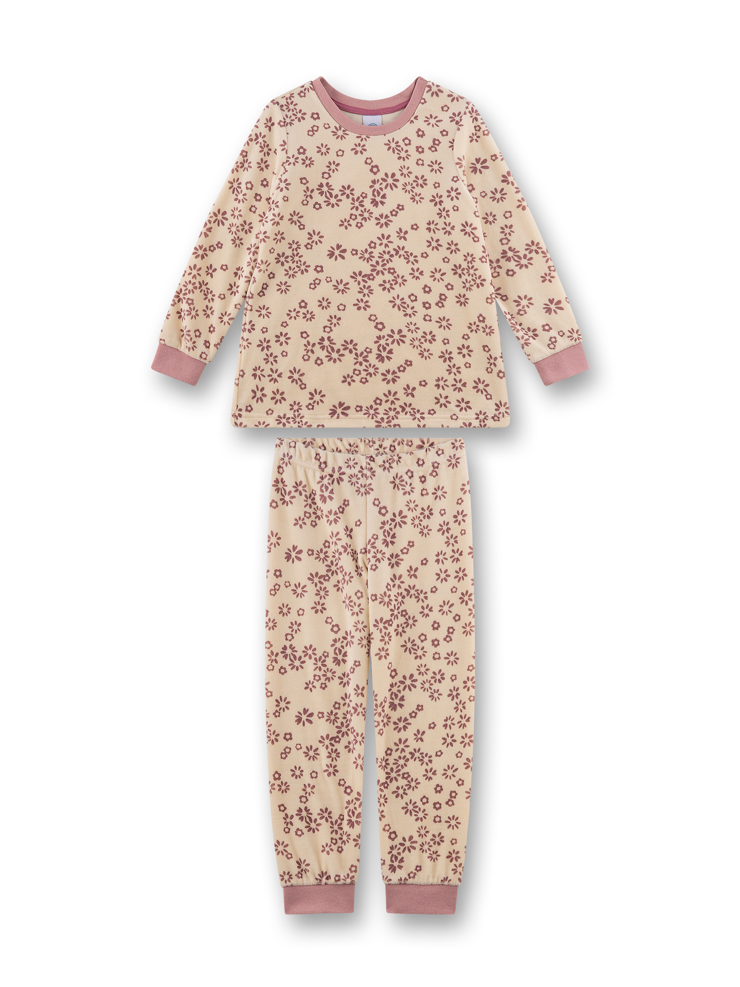 Mädchen-Schlafanzug lang aus Nicki beige Blumen