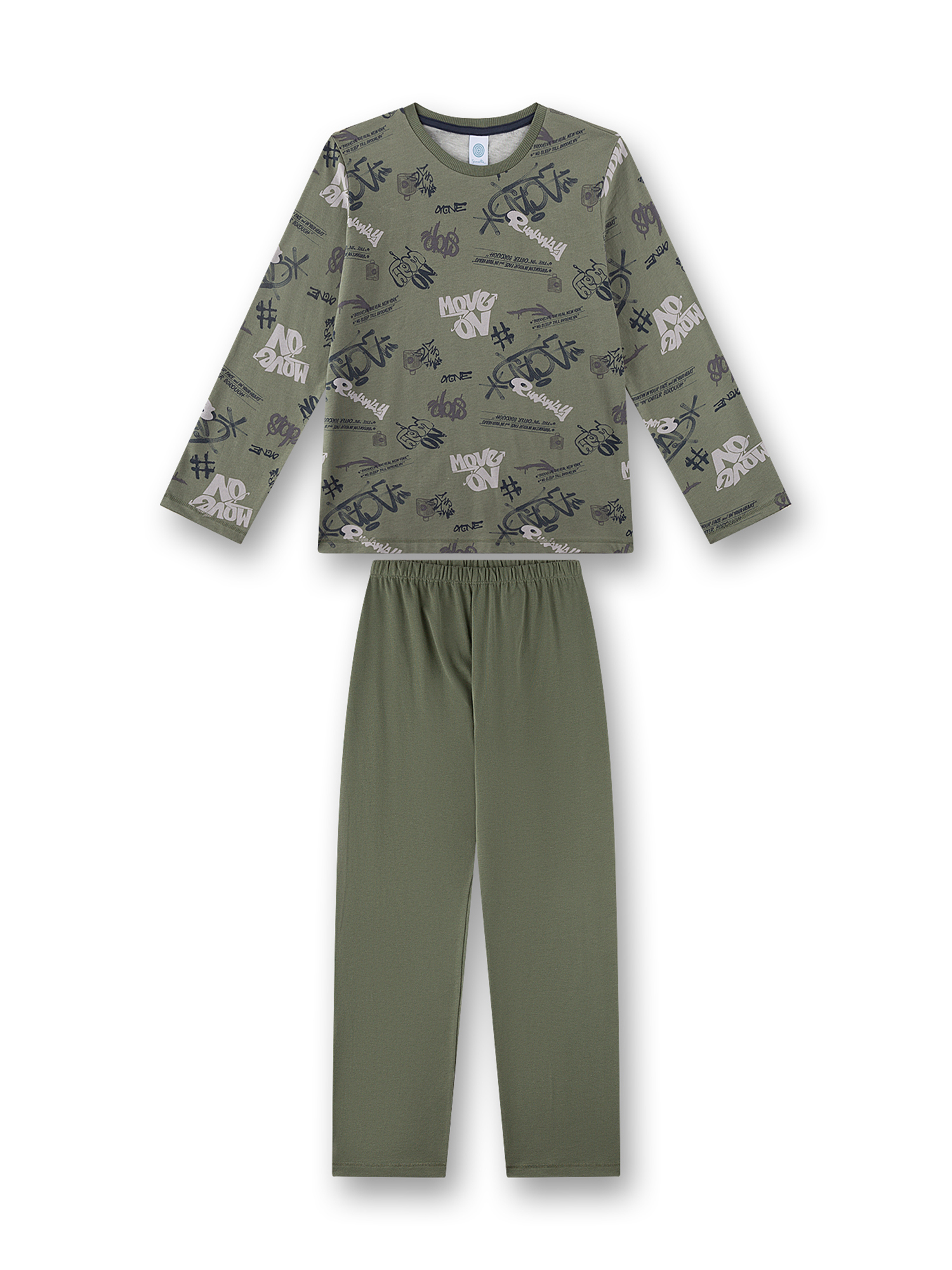 Pajamas, Langarmshirt, Hose, Olive Green, Allover-Print