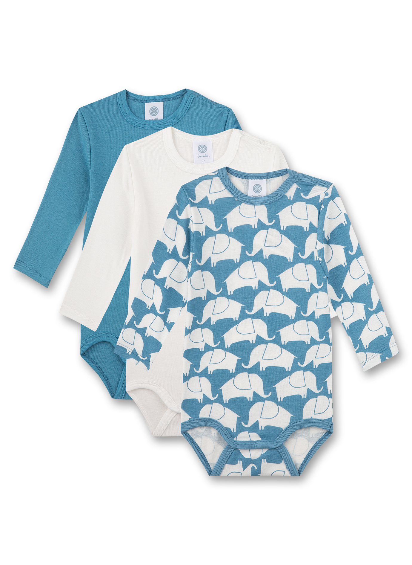 Body langarm (Dreierpack) Blau und Weiß Elefant