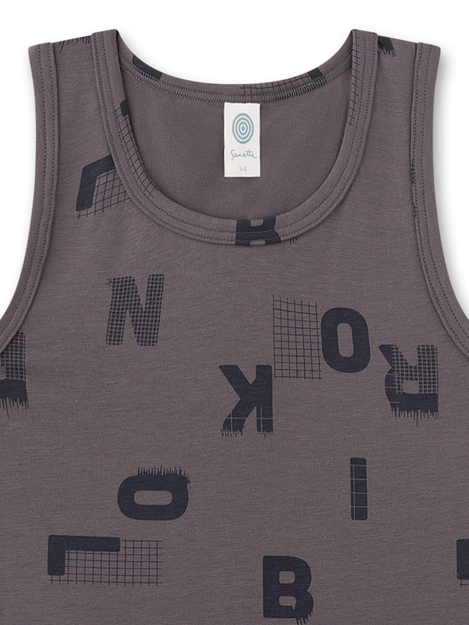 tanktop, sleeveless, graphic print, knit fabric, purple-gray