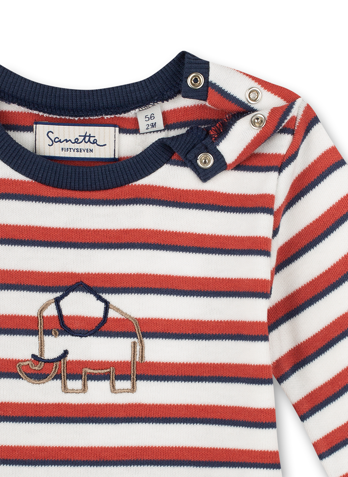 Jungen-Shirt langarm Blau-Rot geringelt Family Elephant