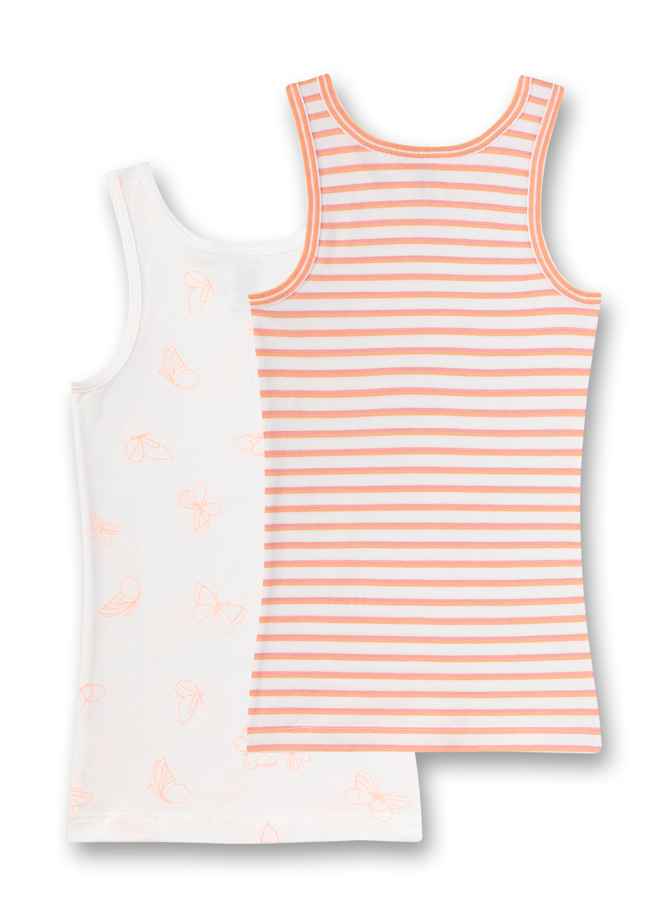 Mädchen-Unterhemd (Doppelpack) Off-White und Orange-geringelt Flamingo Breeze