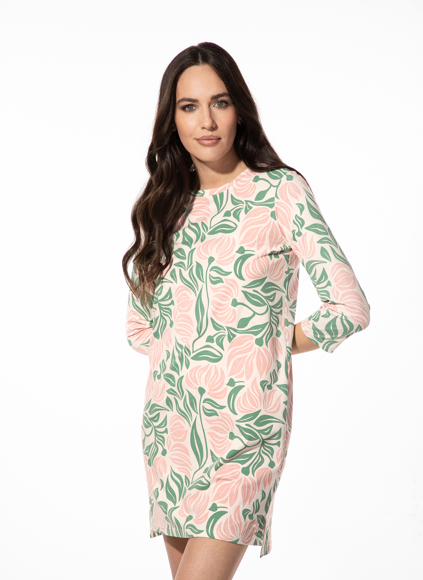 Damen-Nachthemd grün floraler Print