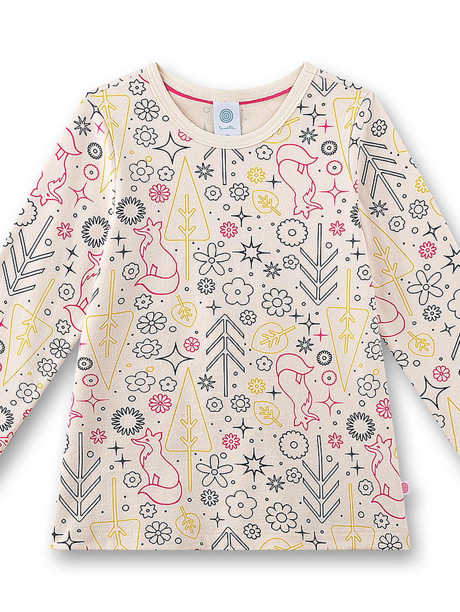Kindershirt, Langarmshirt, Allovermuster, Katzenmotiv, Pflanzenmuster