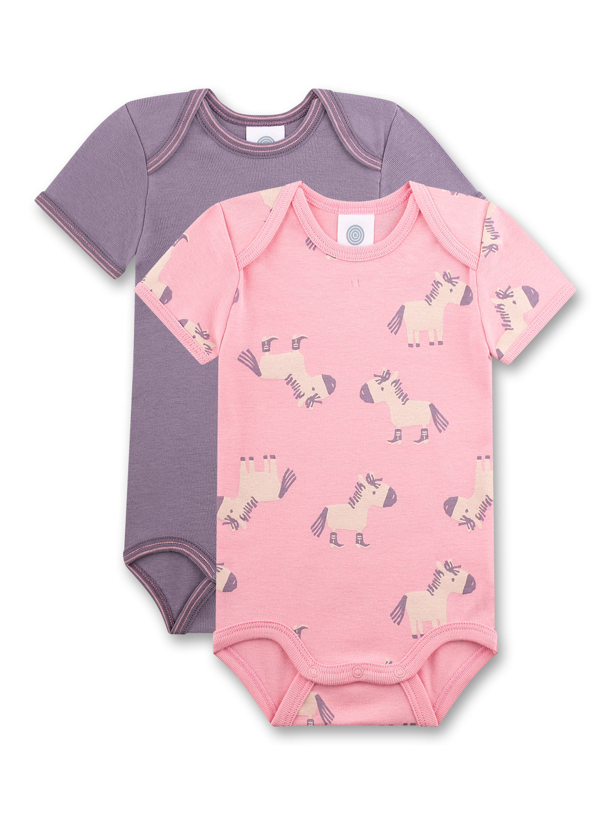  Baby-Body kurzarm (Doppelpack) rosa & lila Esel