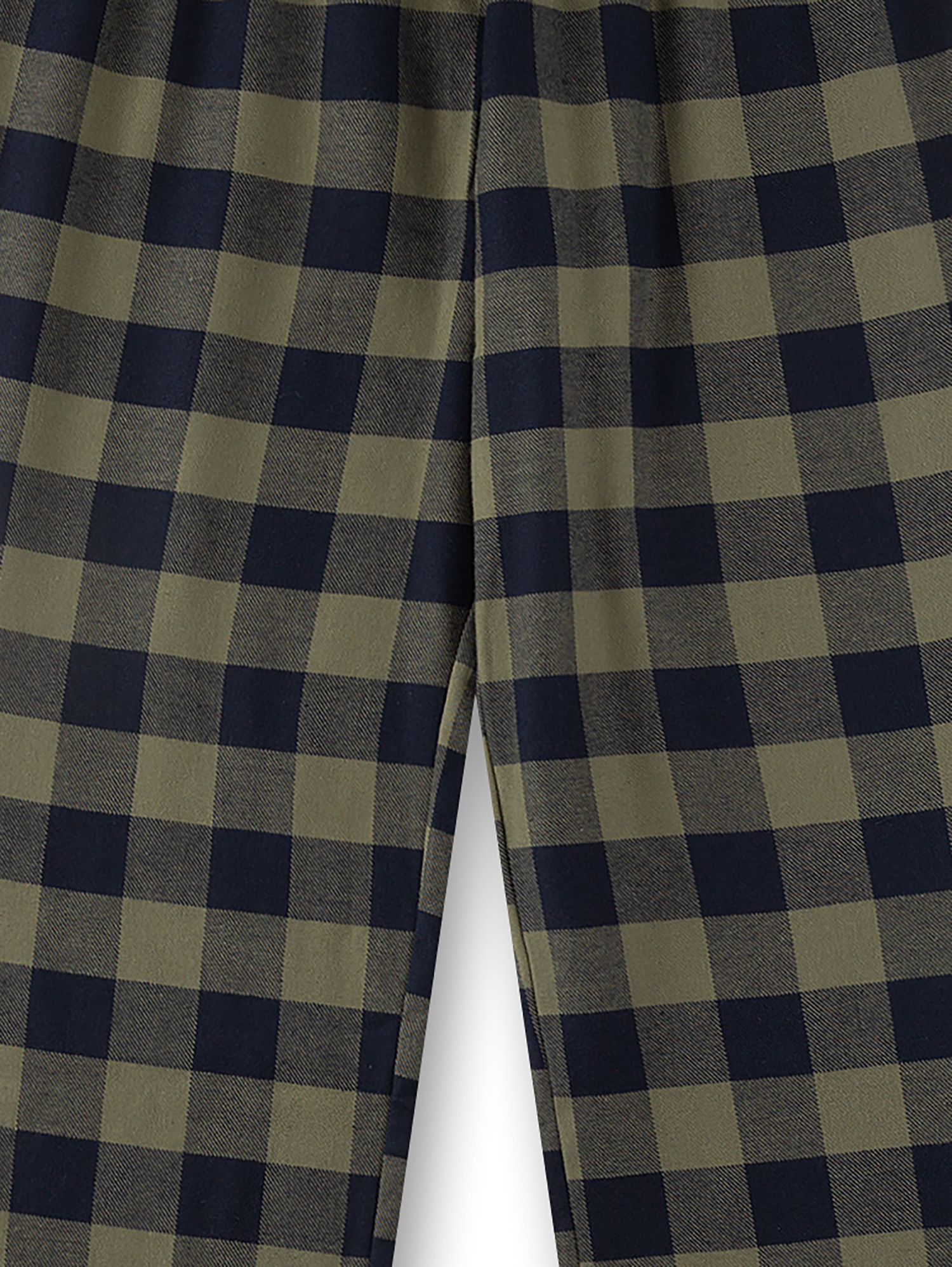 CHECKERED Muster, Olivgrün und Marine, Plüidierter Stoff, Beinnaht Detail, Hosennaht