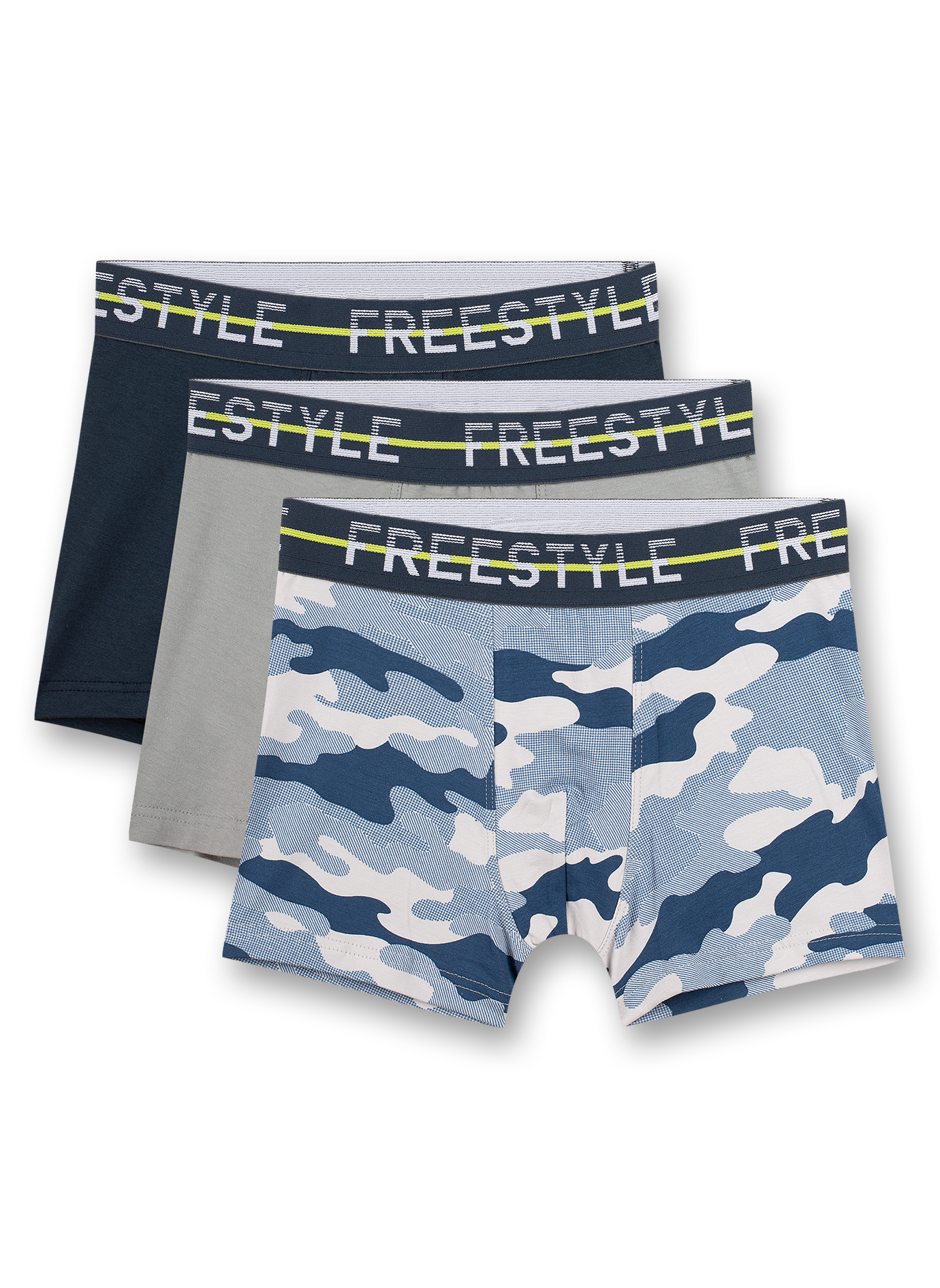 Jungen-Shorts (Dreierpack) Dunkelblau Camouflage Grau