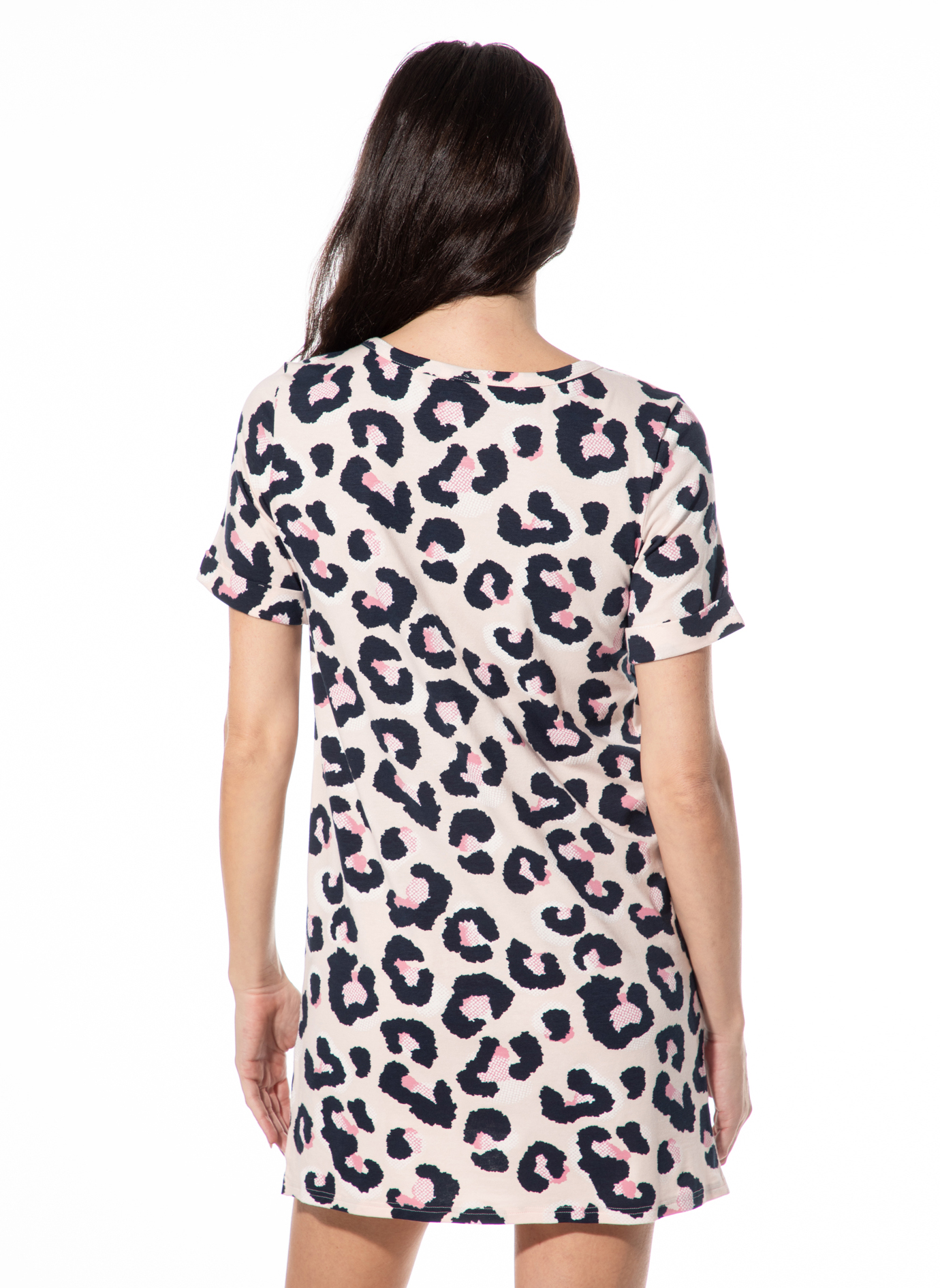 Kleid, Leopardenmuster, Kurzarm, Beige, Kleid mit Muster