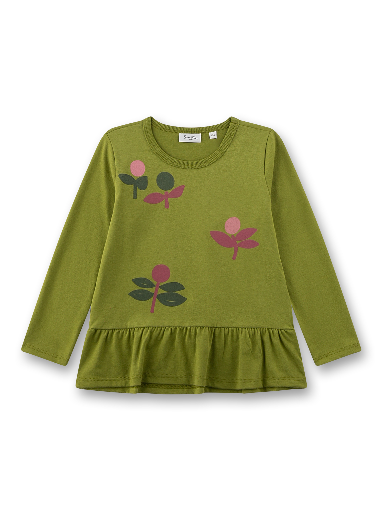 Mädchen-Langarmshirt grün Blumen