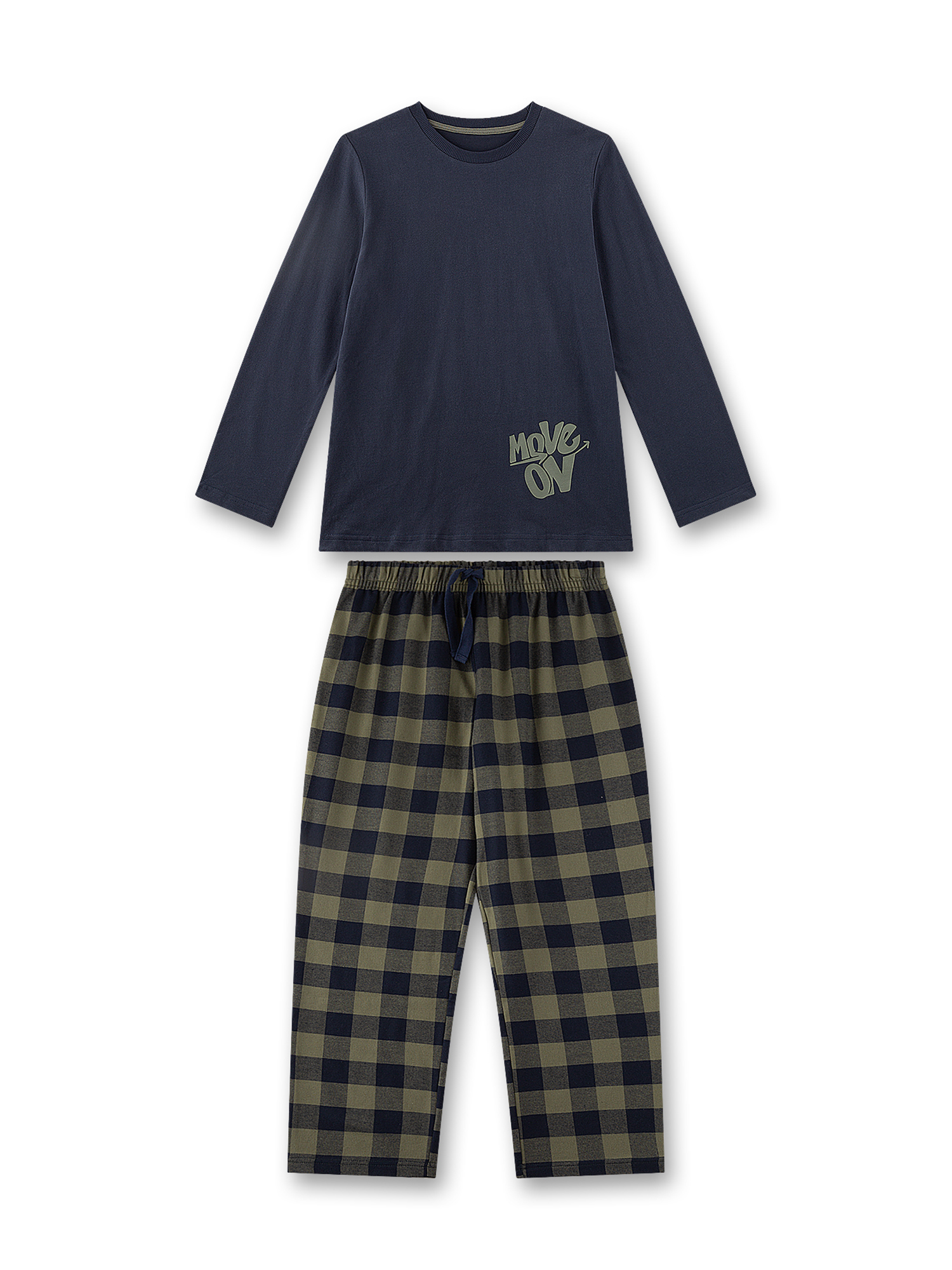 langarmshirt, Nachtblau, Print, Gingham, Pyjama