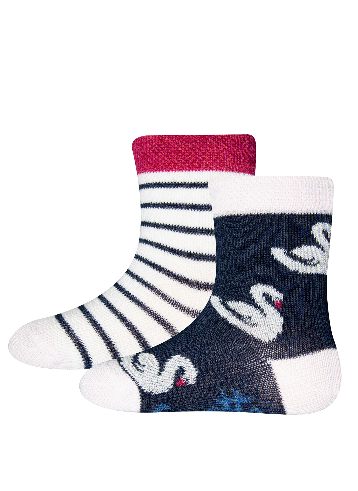 Mädchen-Socken (Doppelpack) Ringel und Schwanen-Allover