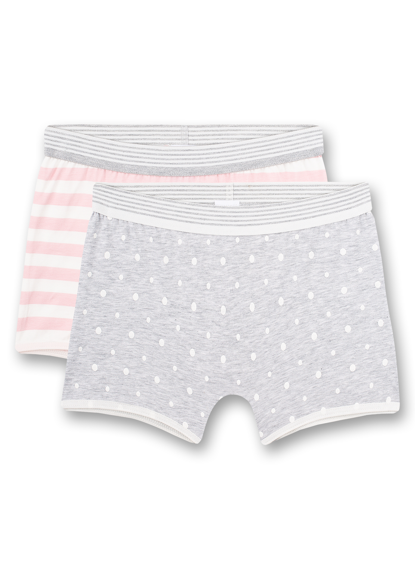 Mädchen-Shorts (Doppelpack) Graumelange Dots-Allover und Rosa Ringel