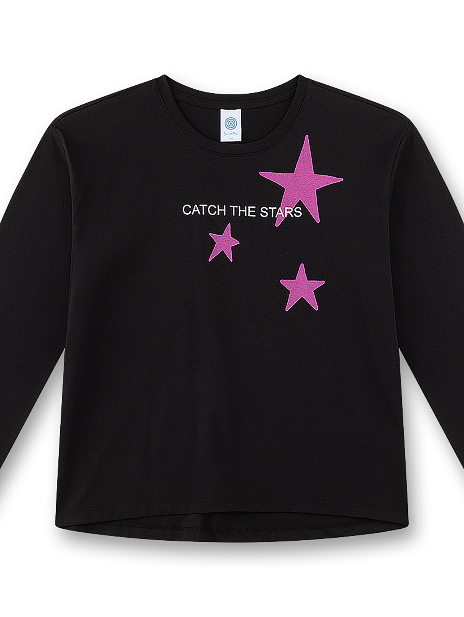 Schwarz, Langarmshirt, Sterne, Pink, Aufdruck