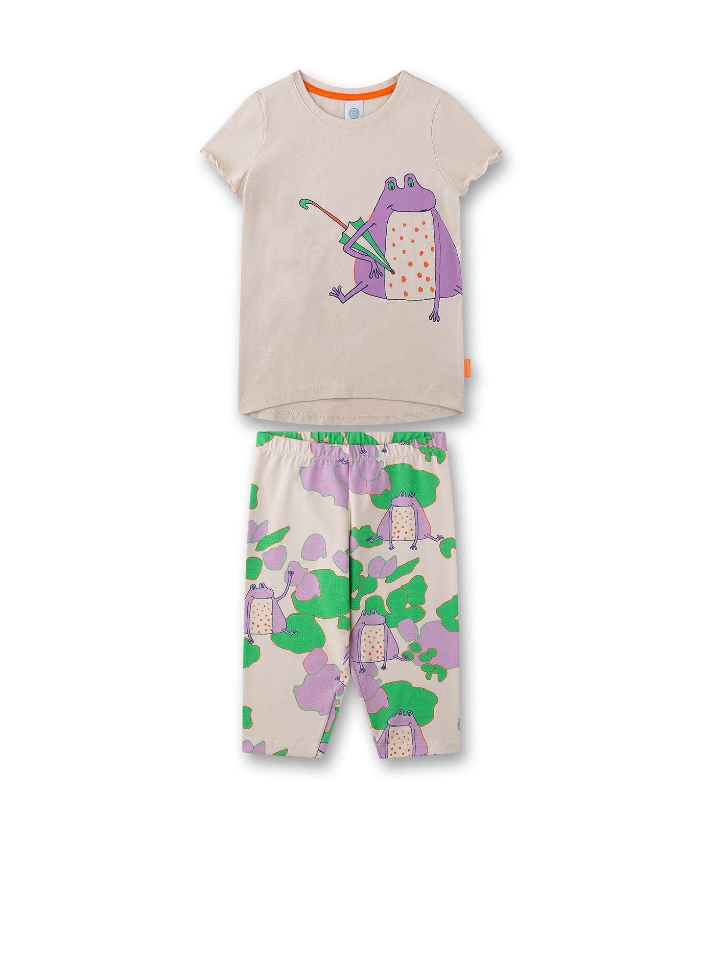 Mädchen-Schlafanzug kurz beige mit Frosch-Allover