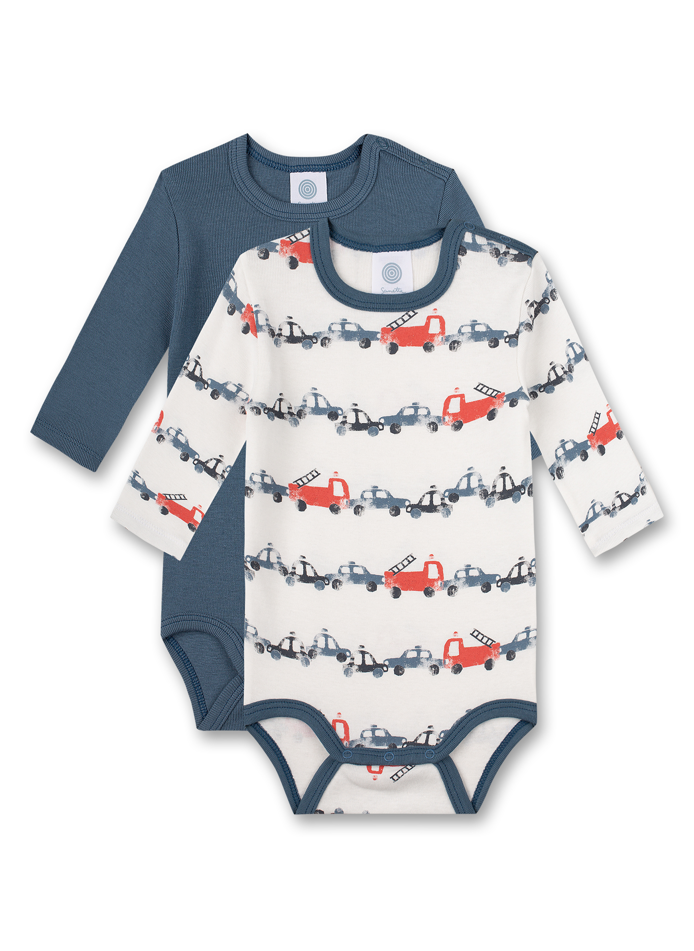 Body langarm Doppelpack Off-White und Blau Fire Truck