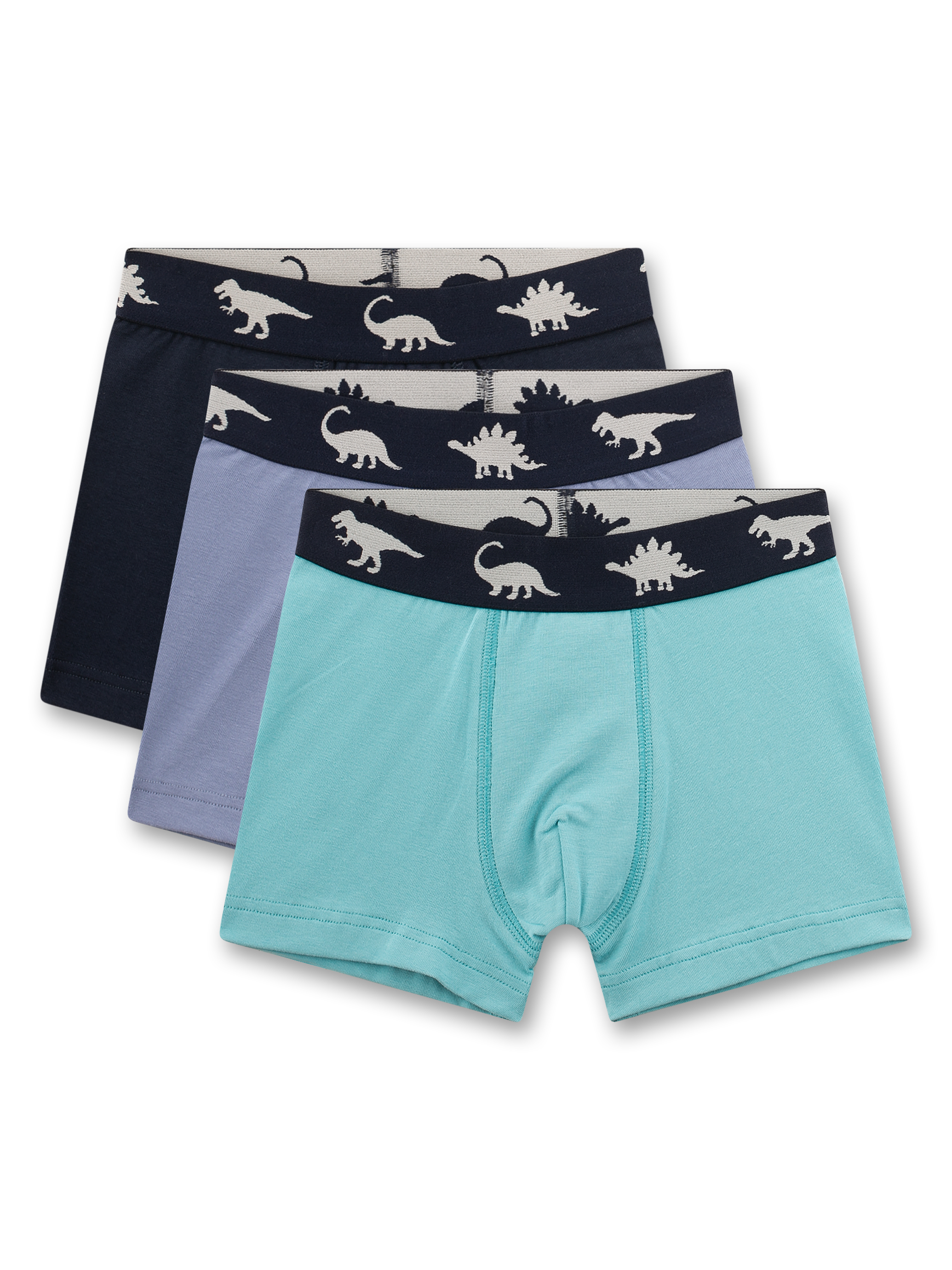 Jungen-Hipshorts (Dreierpack) hellblau, dunkelblau & türkis Dino