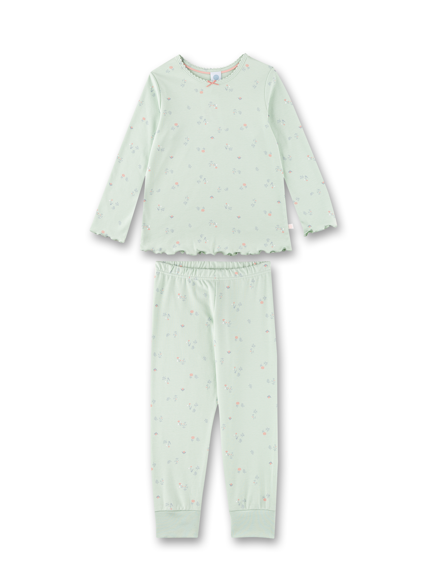 Pajamaset, langarm, weiches Strick, mintgrün, Blumenmuster