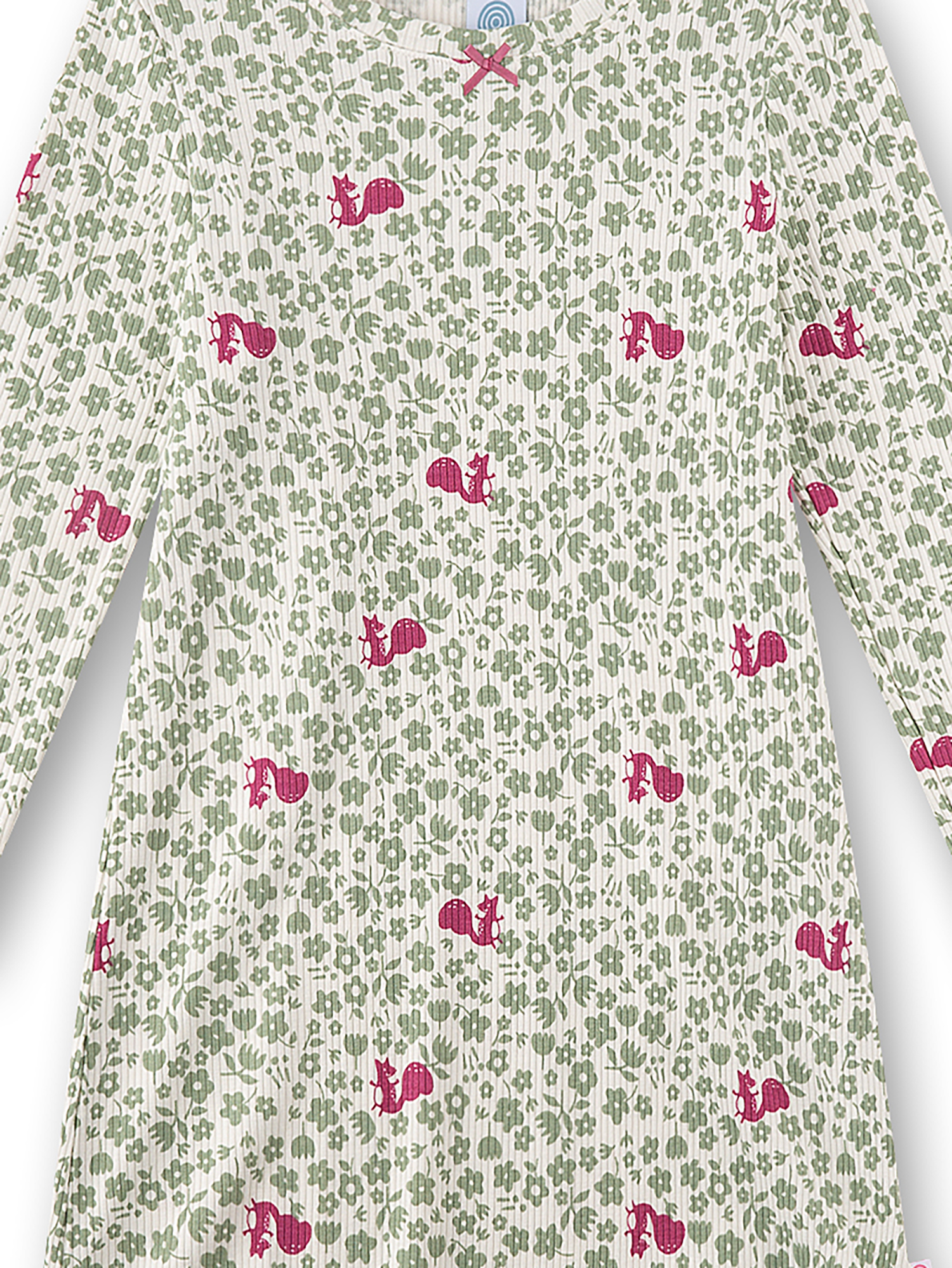 Kleid, Langarm, Streifenmuster, Blumenmuster, Eichhörnchen-Print