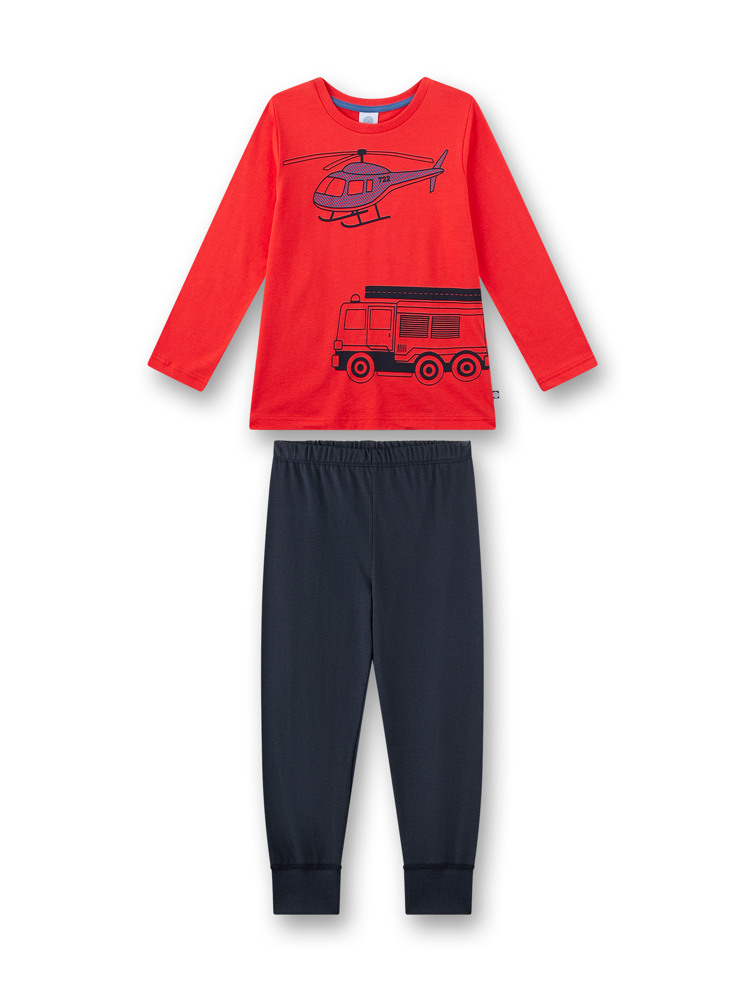 Jungen-Schlafanzug langarm rot Hubschrauber