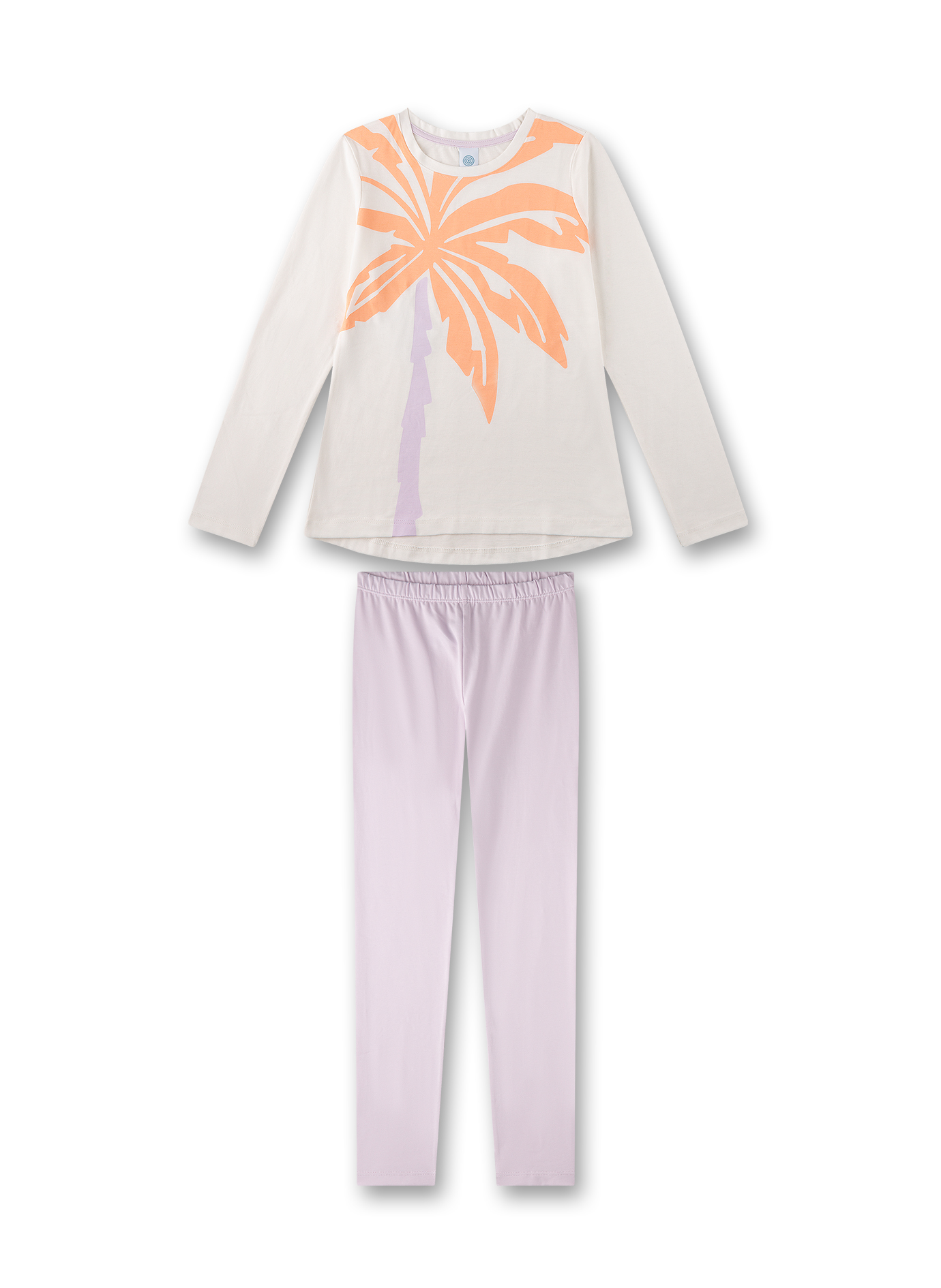 Mädchen-Schlafanzug lang off-white Palme