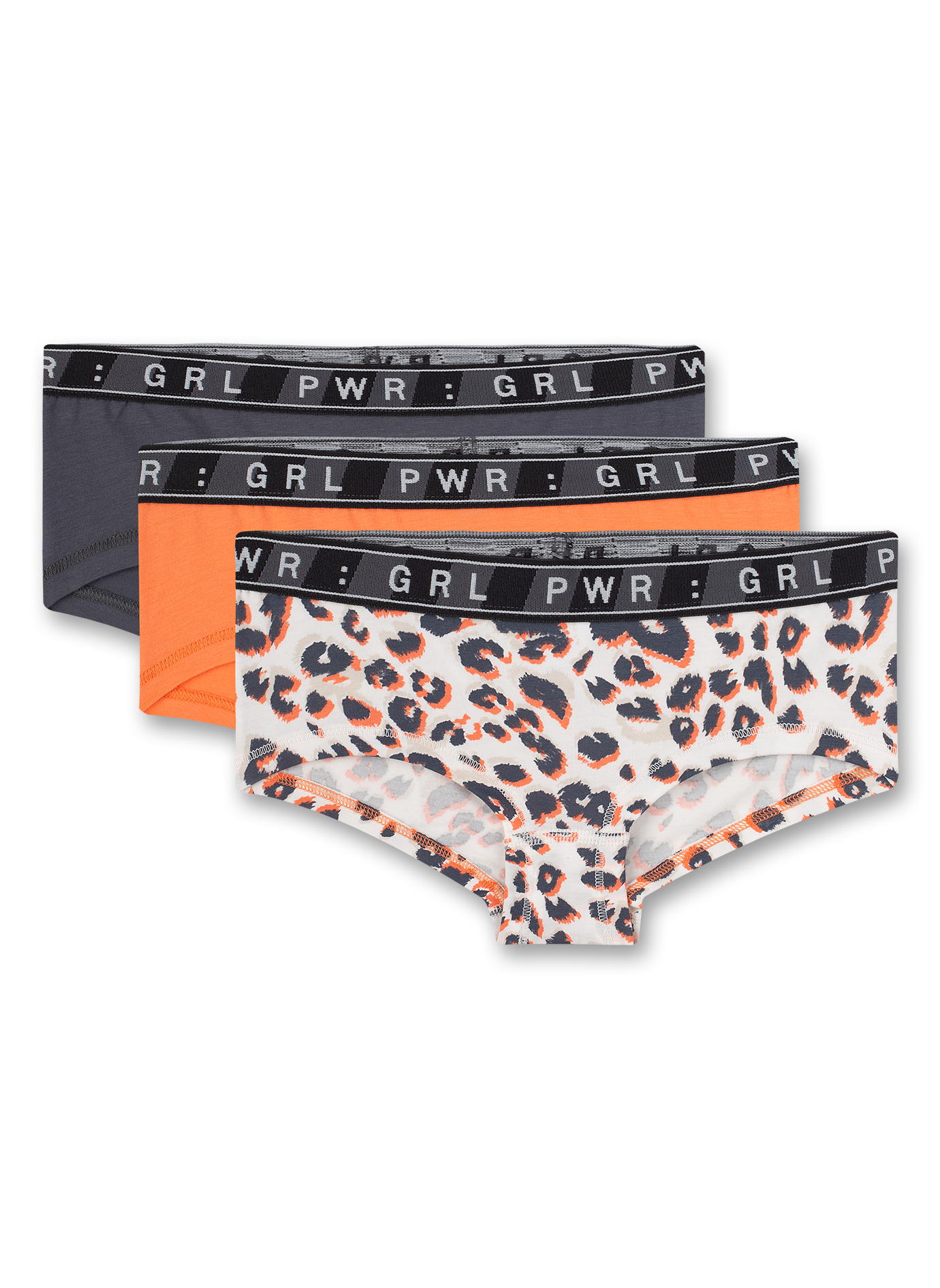 Mädchen-Cutbrief (Dreierpack) Leo-Allover Orange und Dunkelgrau