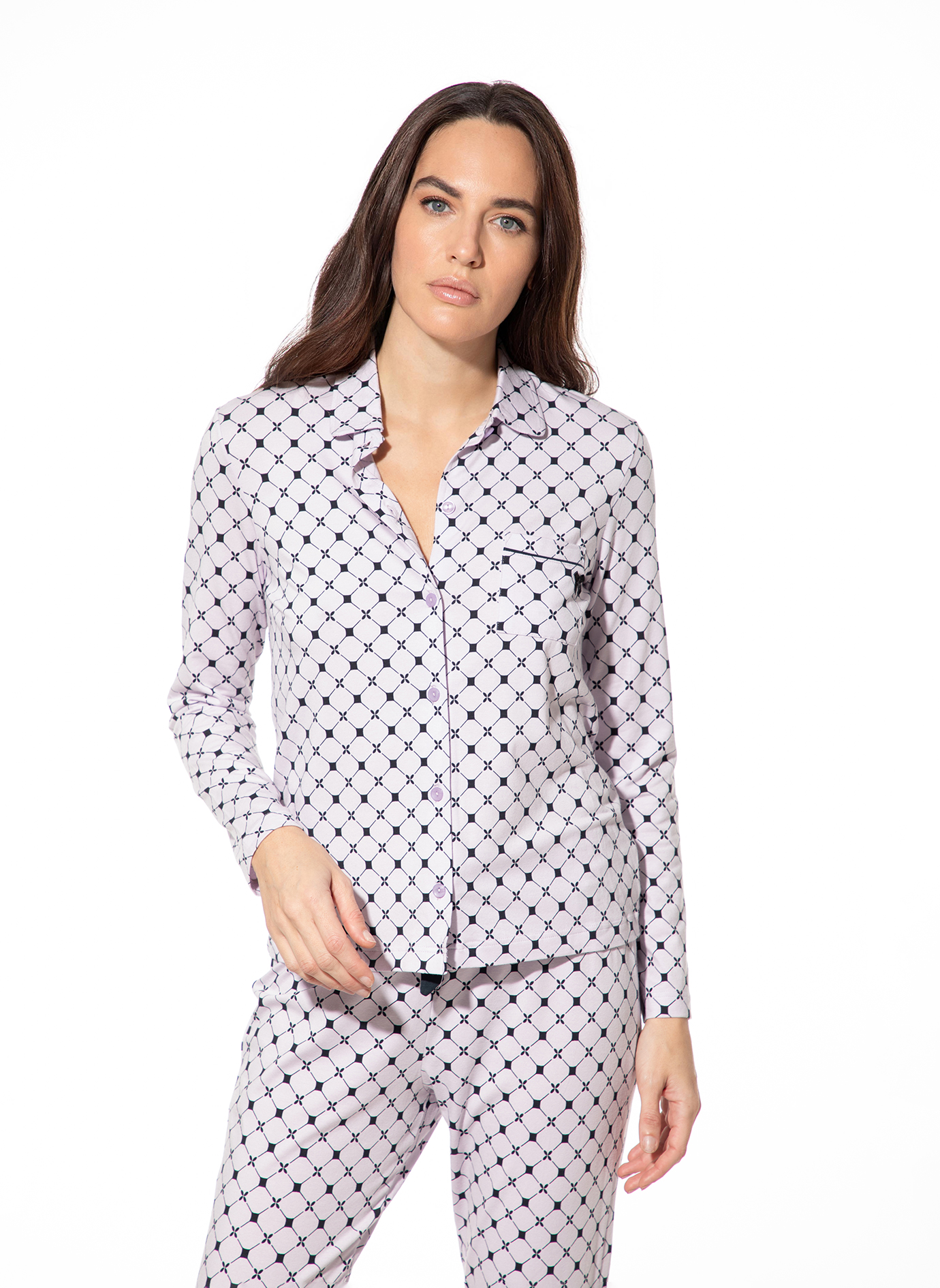 Damen Pyjamaoberteil Rosa Rauten