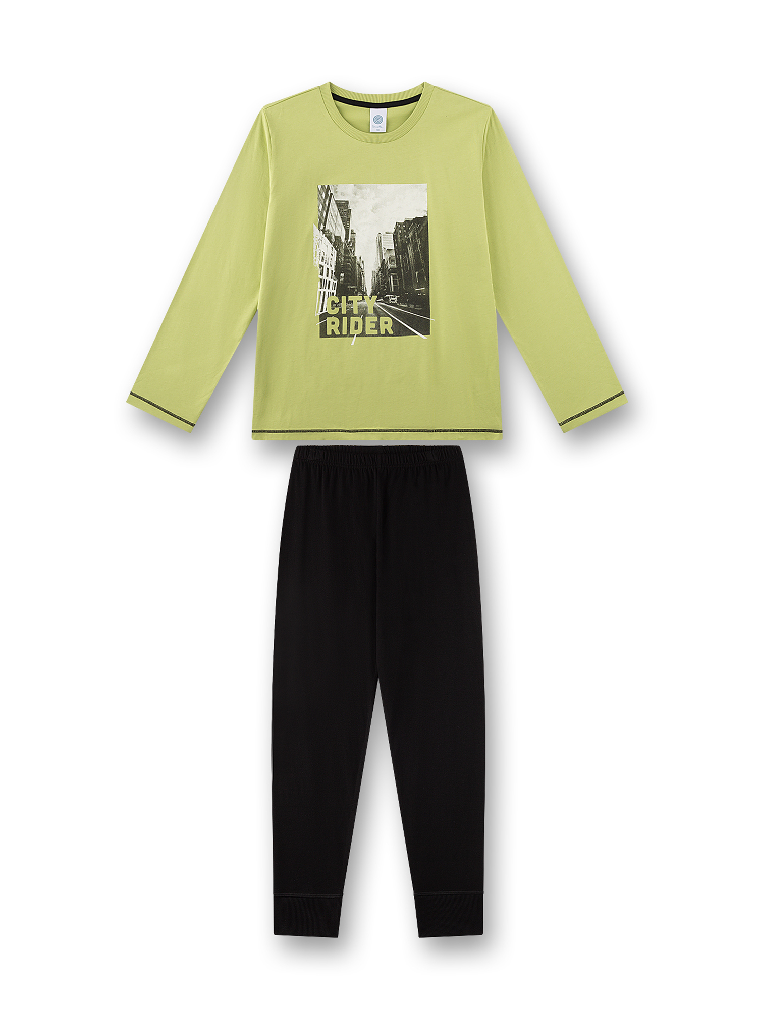 Langarmshirt, Graphic Tee, City image, Lime green, Schwarz pants