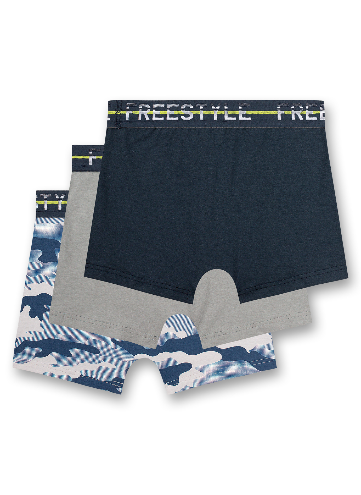 Jungen-Shorts (Dreierpack) Dunkelblau Camouflage Grau