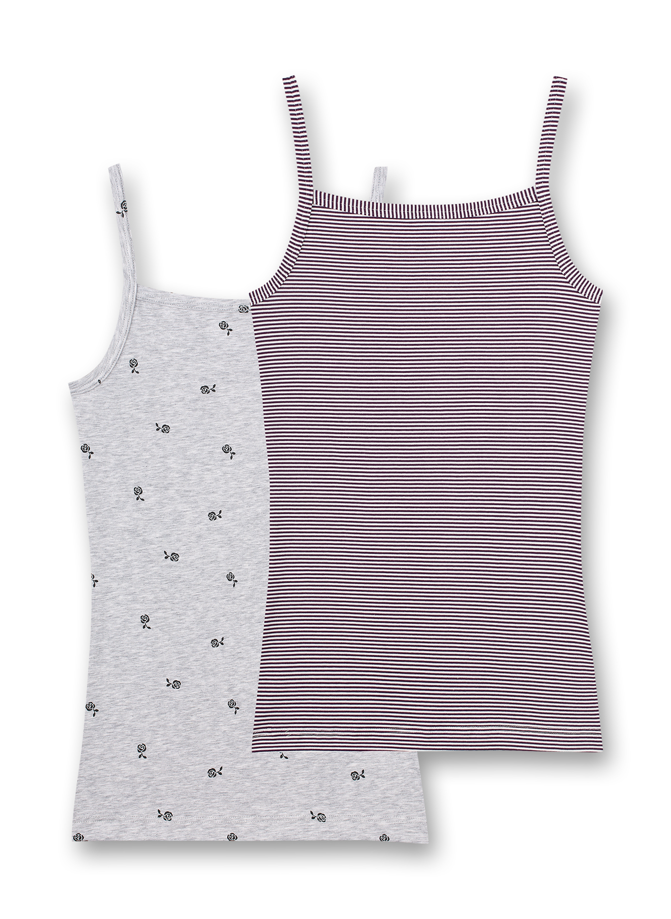 Mädchen-Unterhemd (Doppelpack) Graumelange und Lila-geringelt