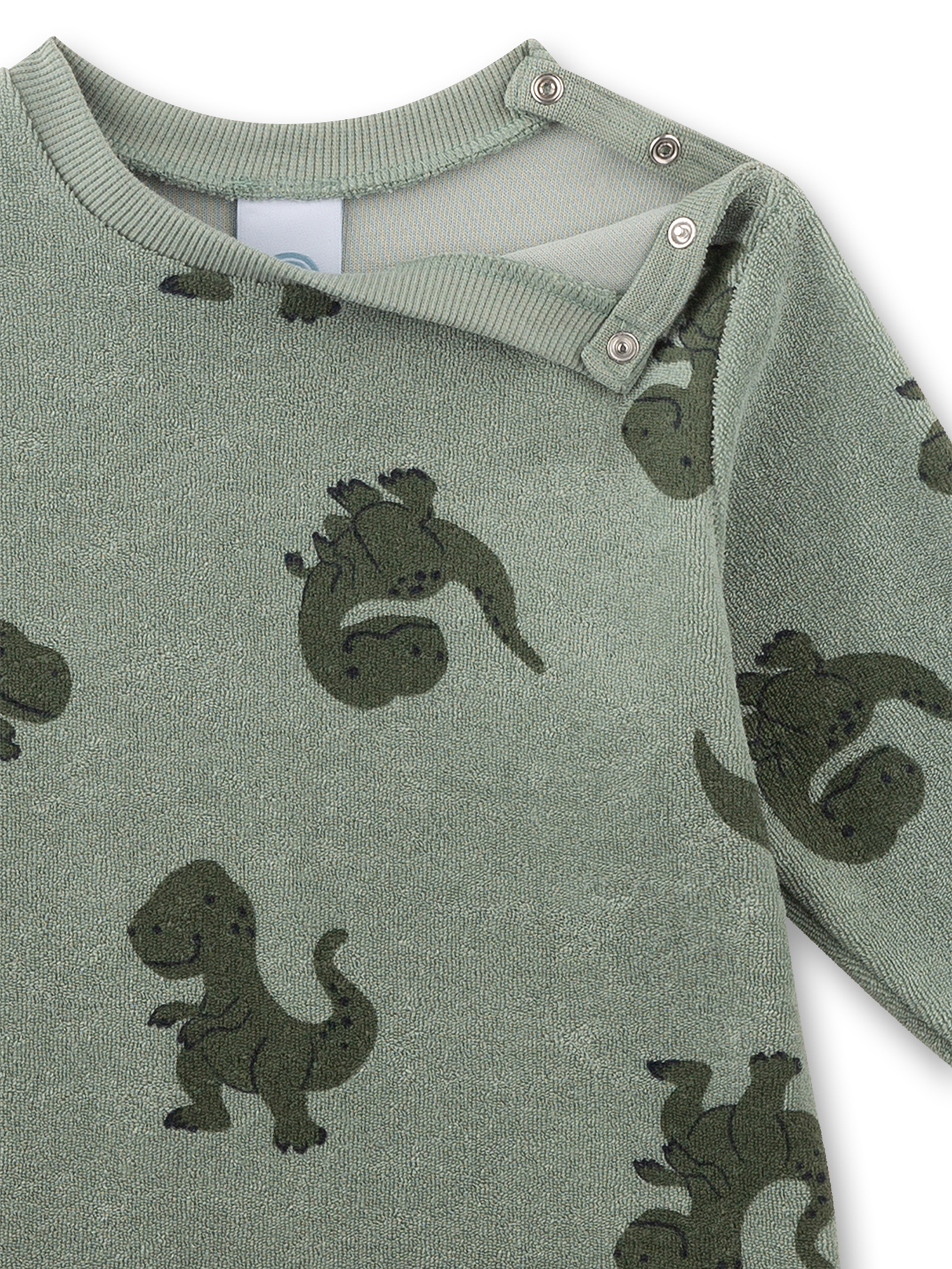 Kinderpullover, Sweatshirt, Dinosaurier, Grüntöne, Latzknopf