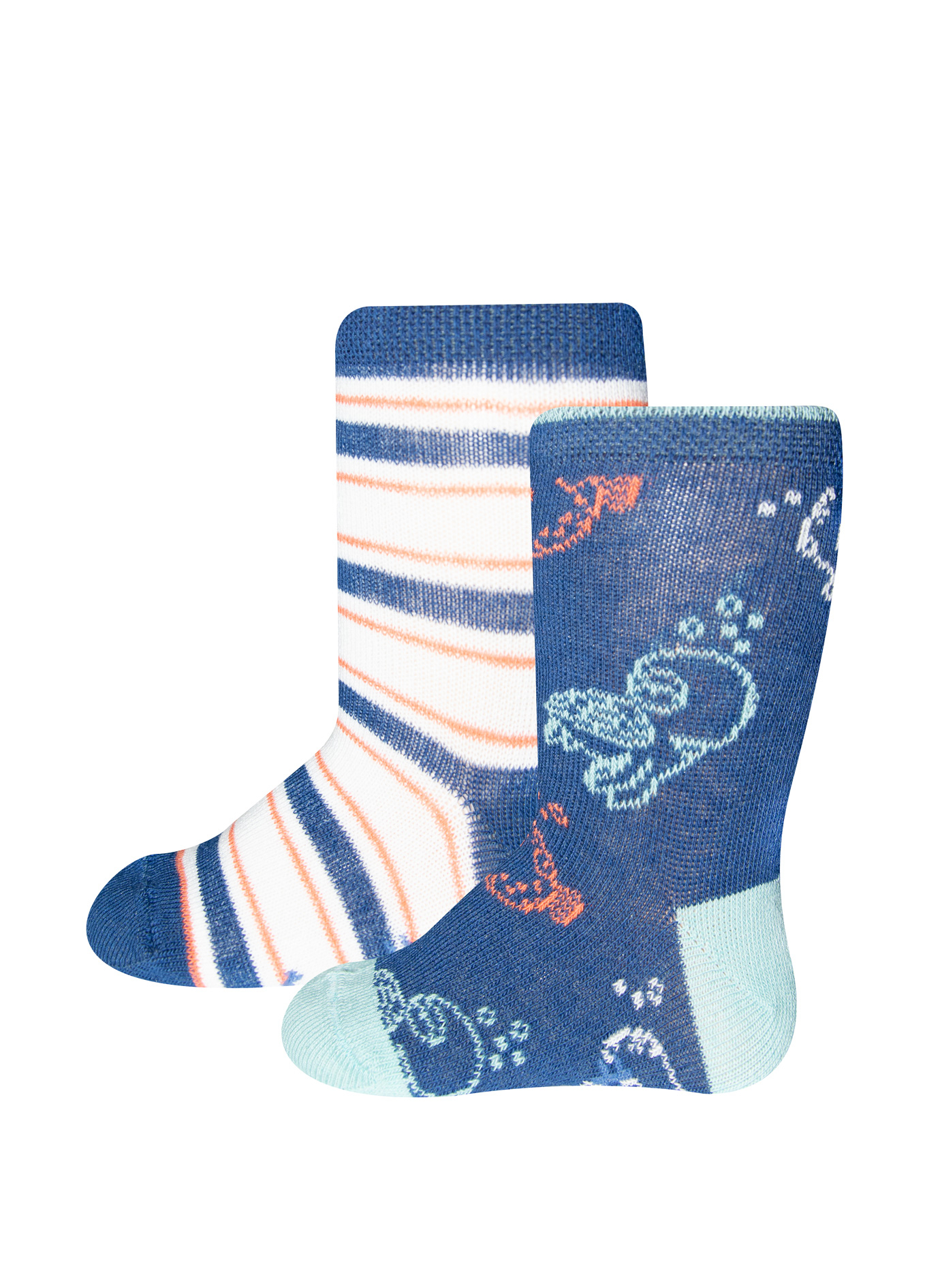 Jungen-Socken (Doppelpack) Blau und Blau-geringelt