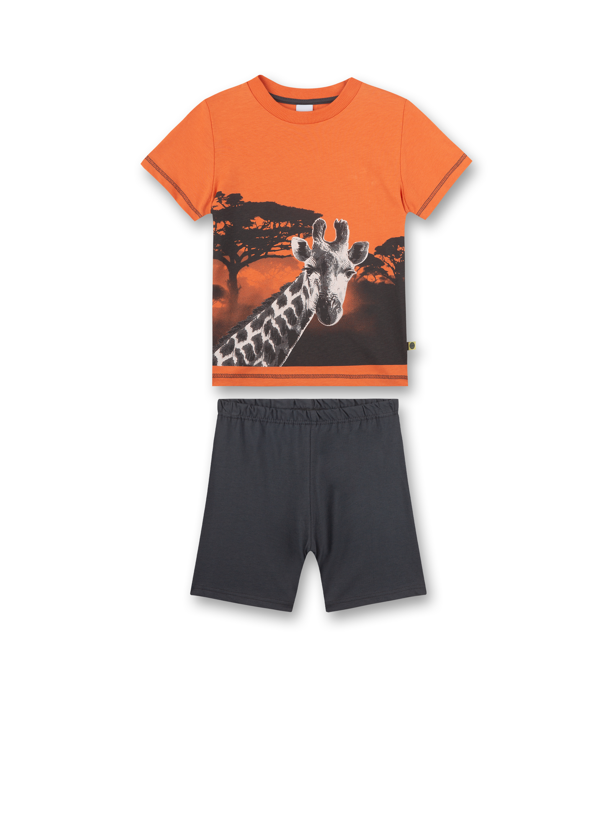 Jungen-Schlafanzug kurz orange Giraffe