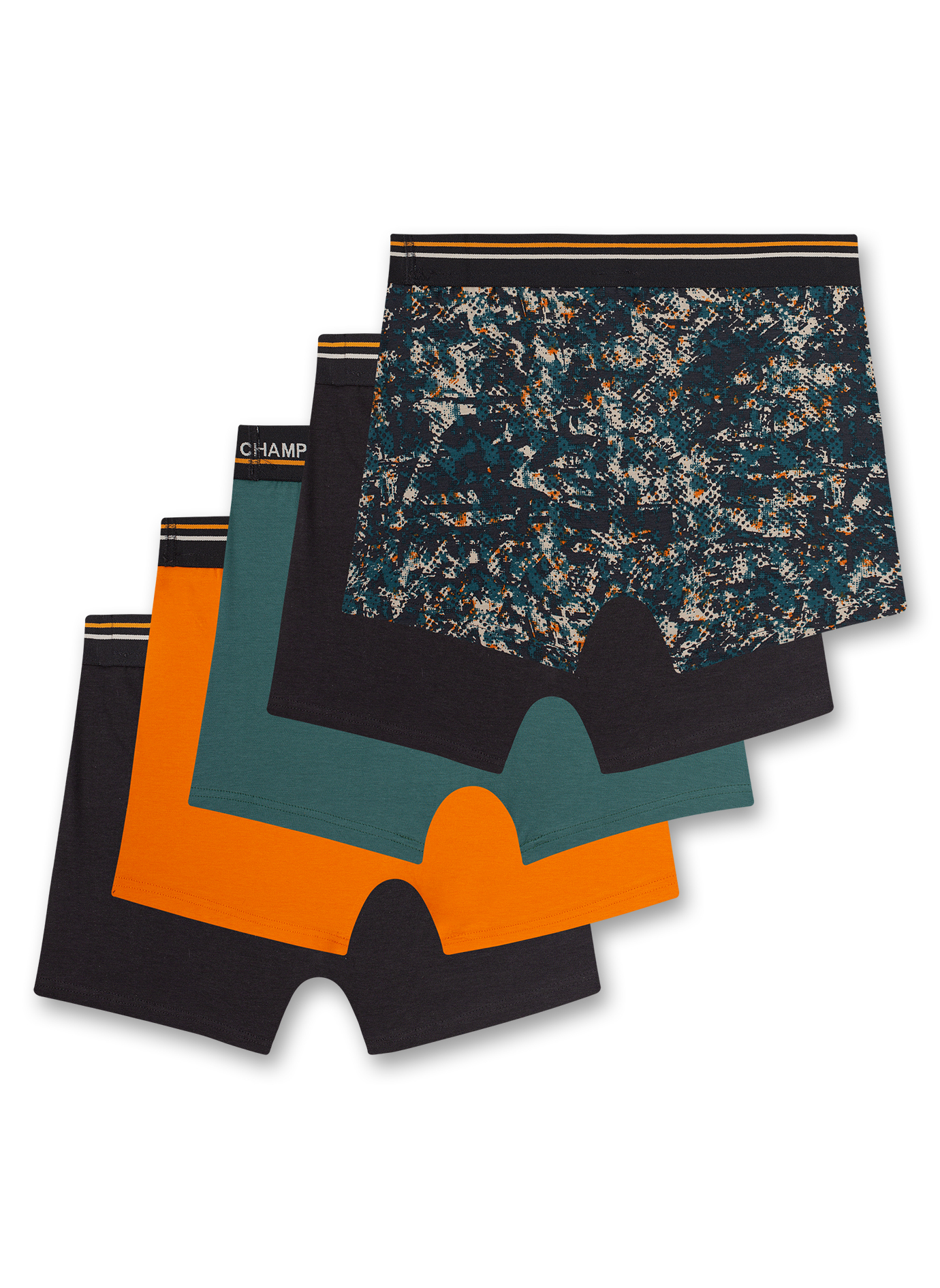 Jungen-Hipshorts (5er-Pack) Schwarz Orange und Grün