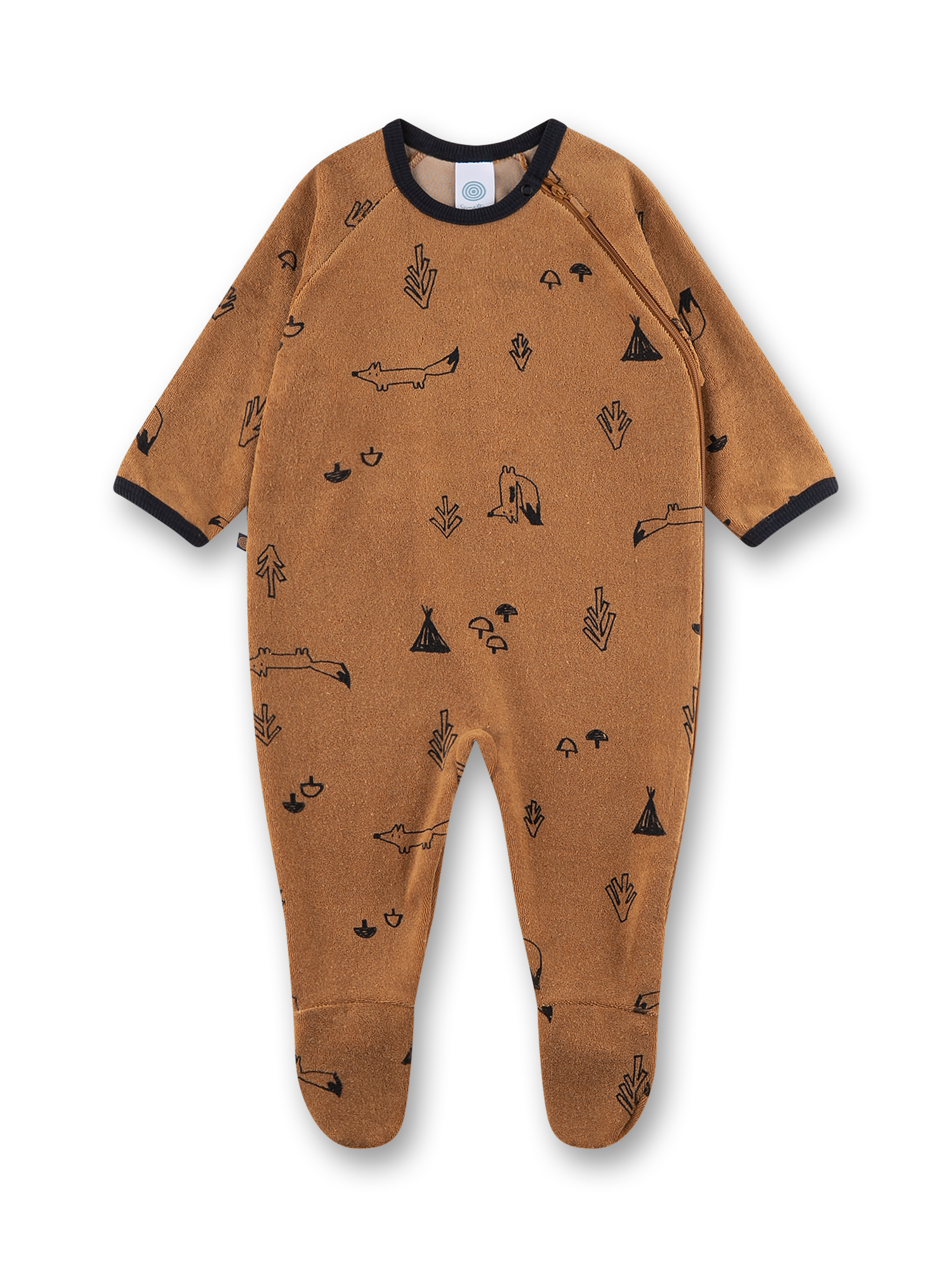 Baby-Strampler lang braun Fuchs aus Frottee