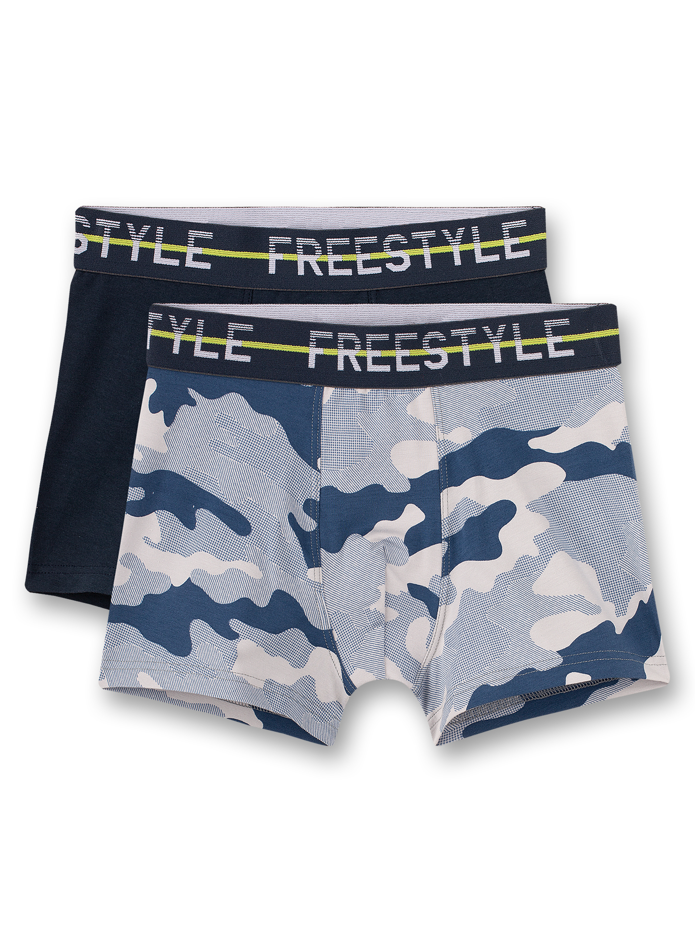 Jungen-Shorts (Doppelpack) Camouflage und Dunkelblau Snowboarder