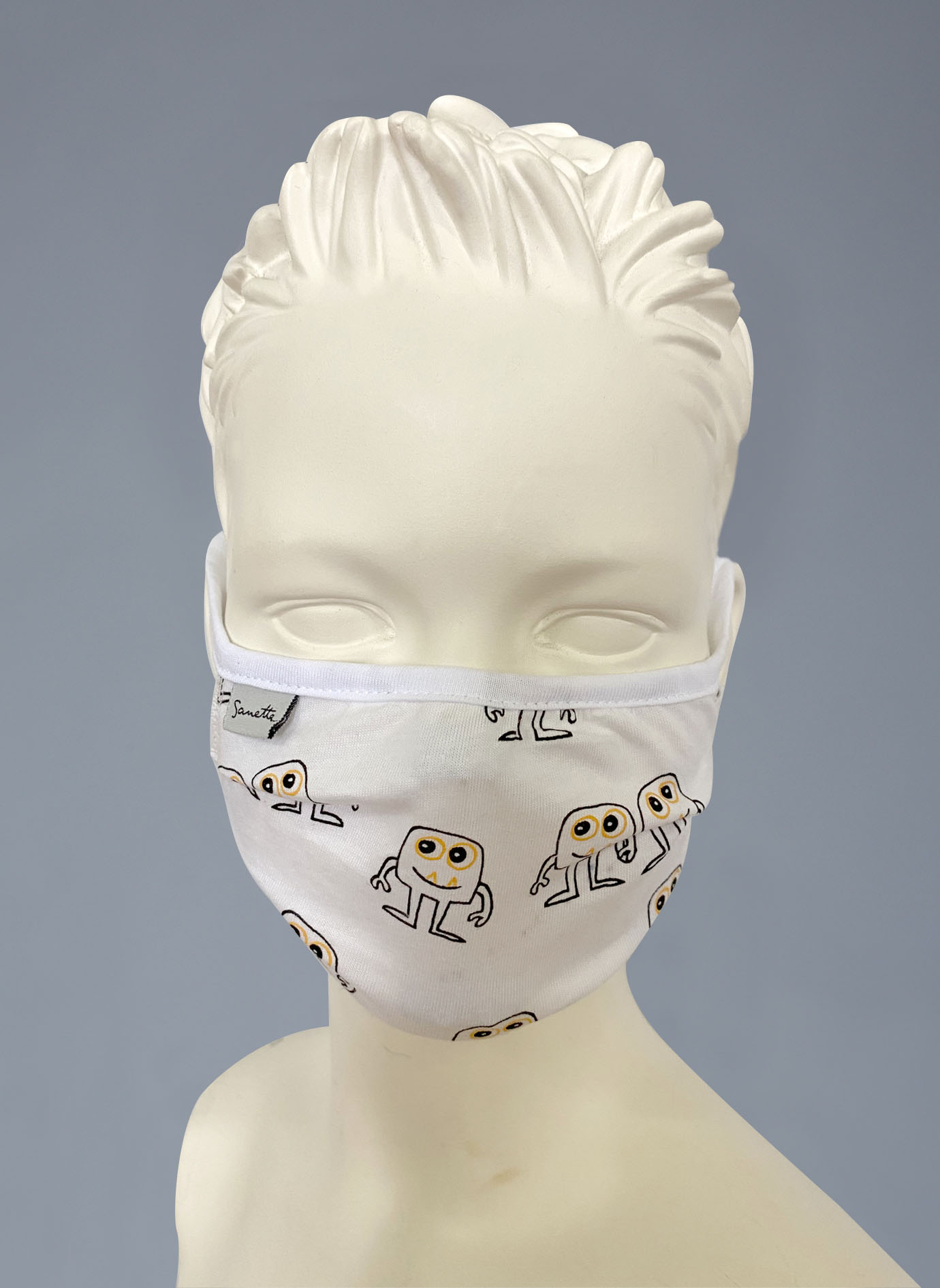 Wiederverwendbare Mund-Nasen-Maske Kinder Doppelpack Monster Weiß