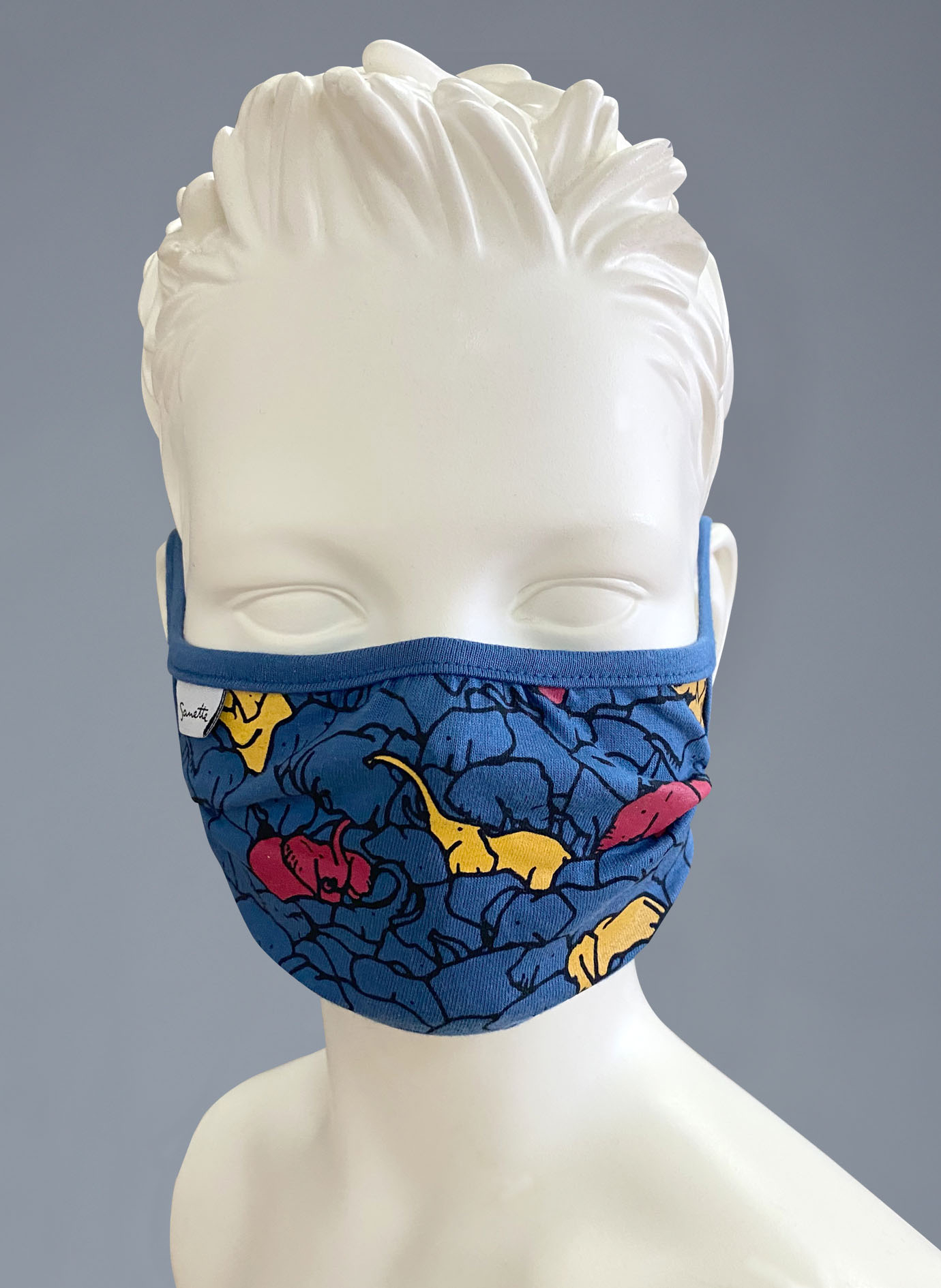 Wiederverwendbare Mund-Nasen-Maske Kinder Doppelpack Blau Elefanten