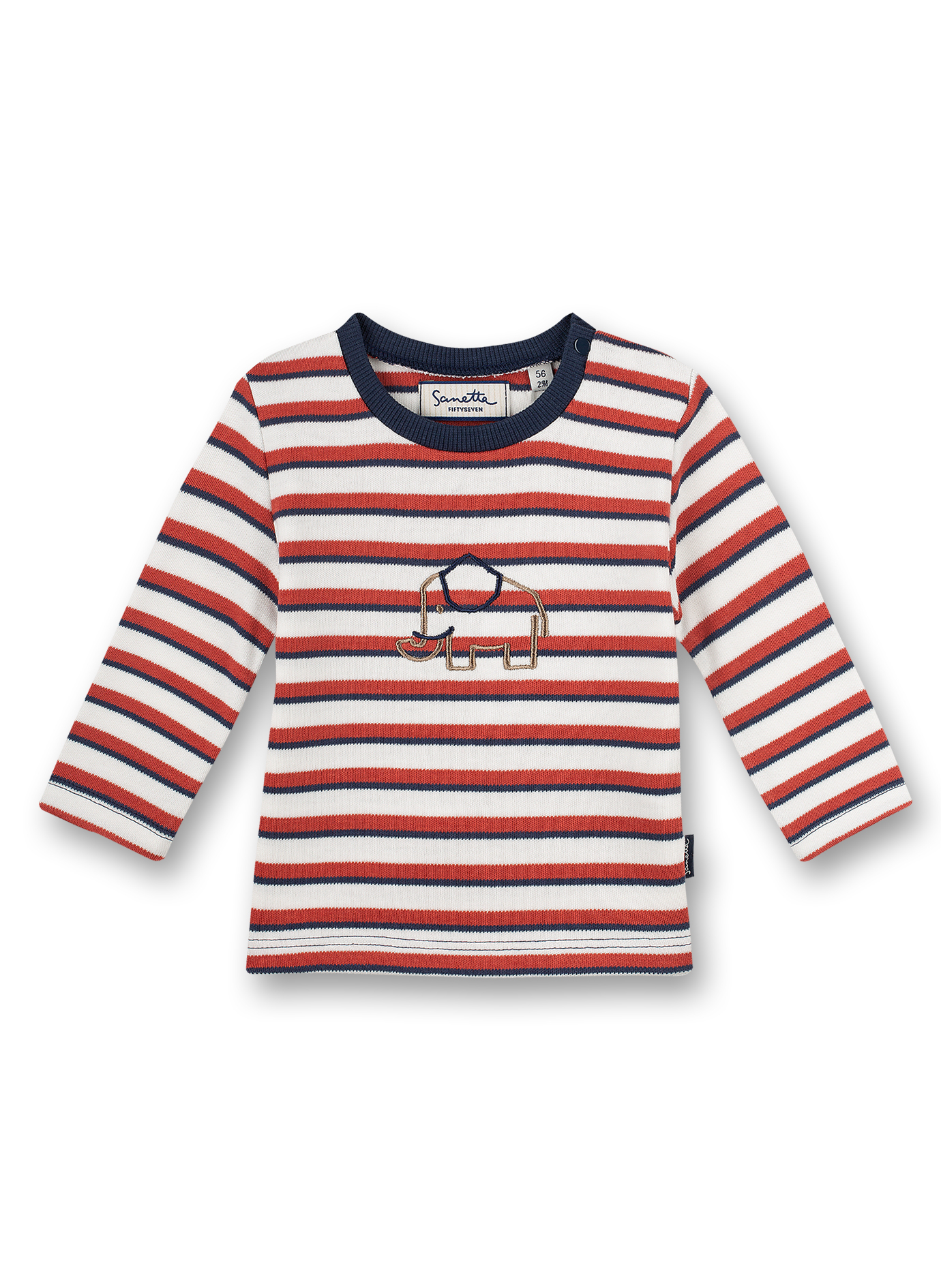 Jungen-Shirt langarm Blau-Rot geringelt Family Elephant