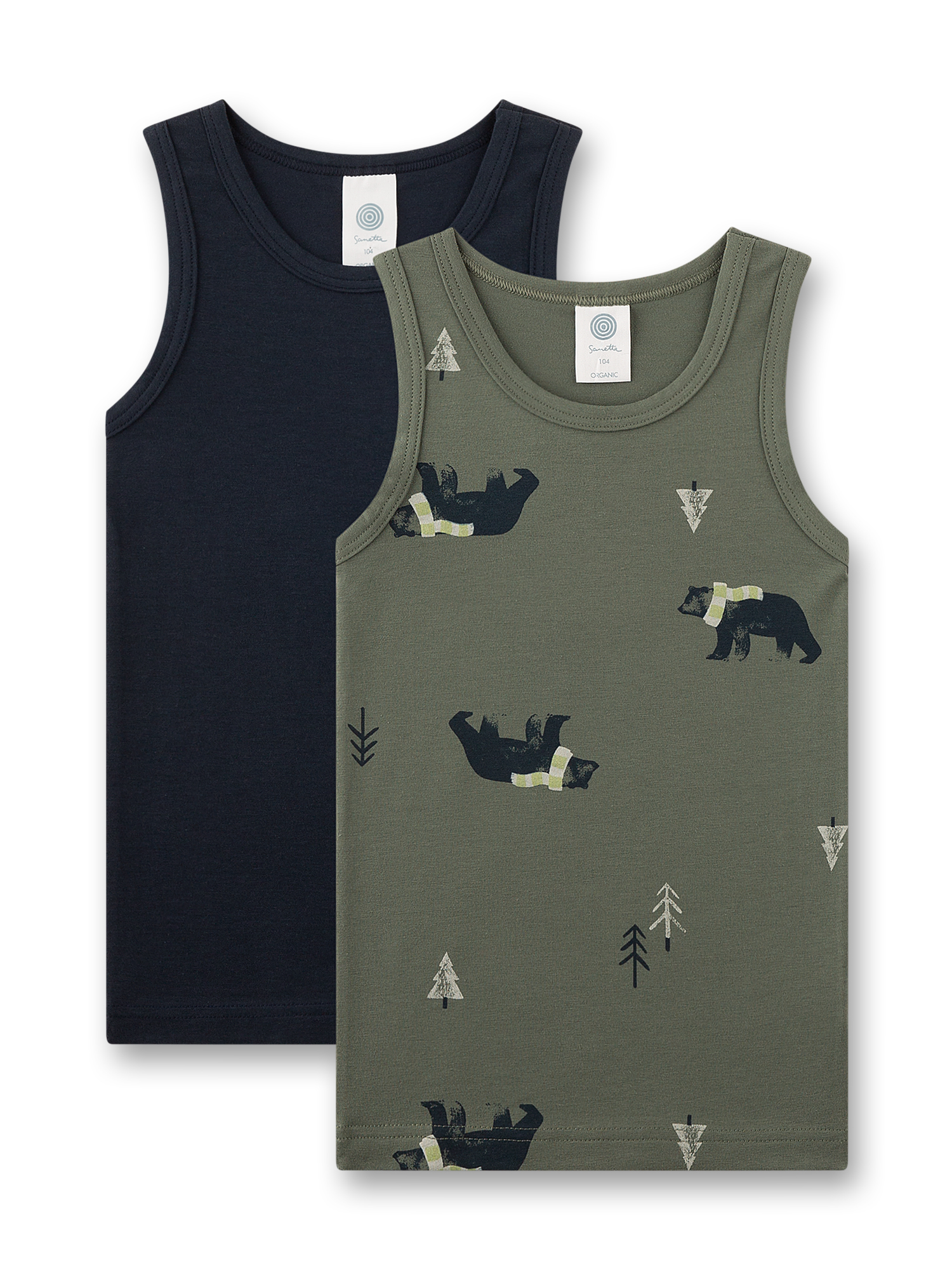 Unterhemden, Tank Top, Baum-Print, Organic Cotton, Navy/Grün Farbton