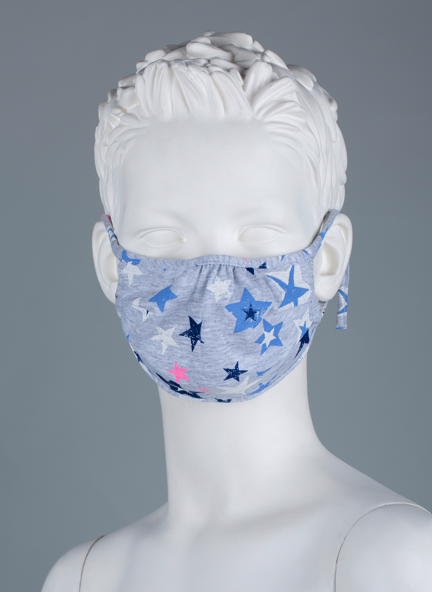 Wiederverwendbare Mund-Nasen-Maske Kinder Doppelpack Sterne Grau
