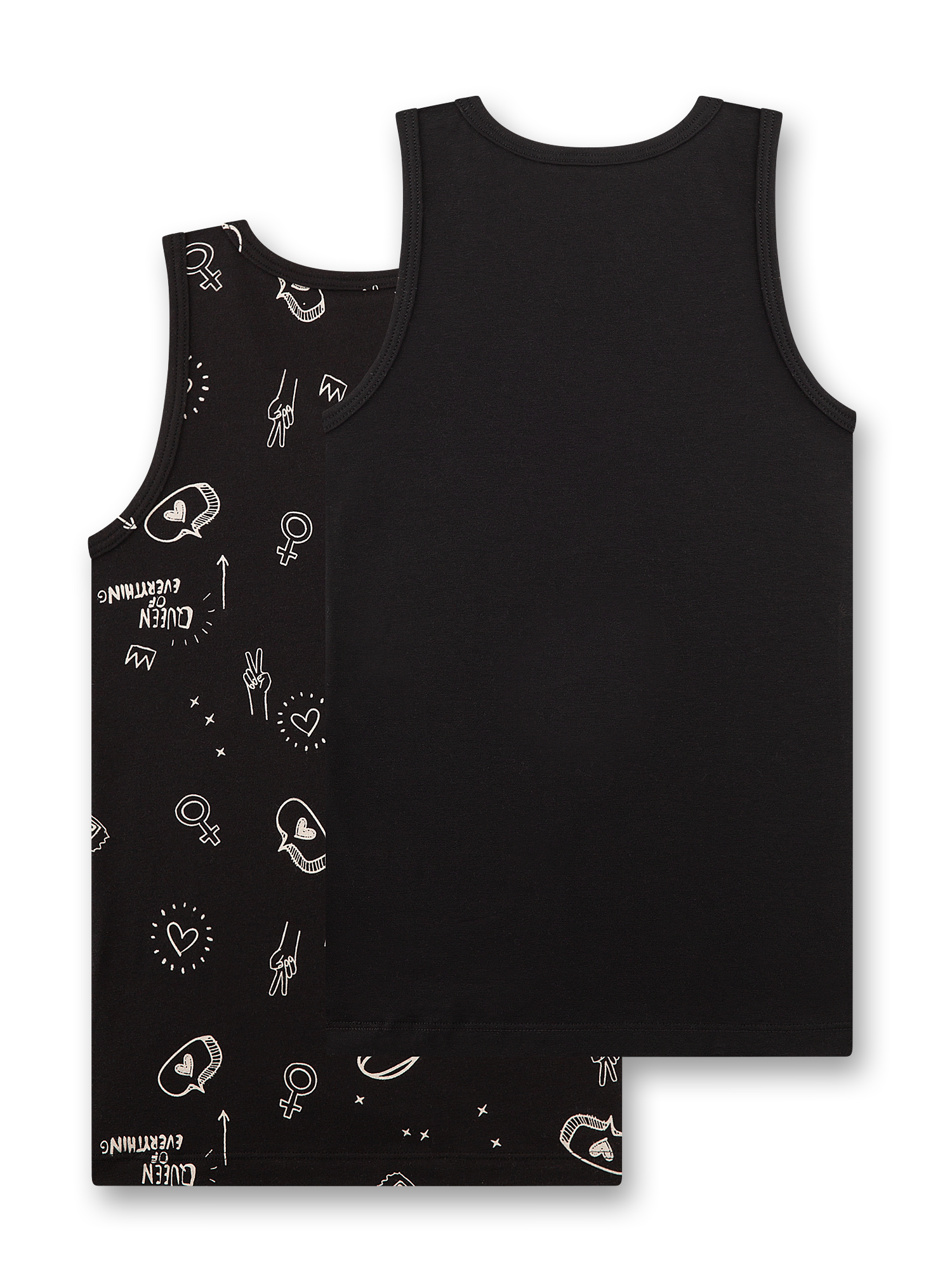 Tanktop, Schwarz, Grafikmuster, Schnittlos, Alltagskleidung, Tanktop, Schwarz, einfarbig, Rundhals, aufdruckfrei