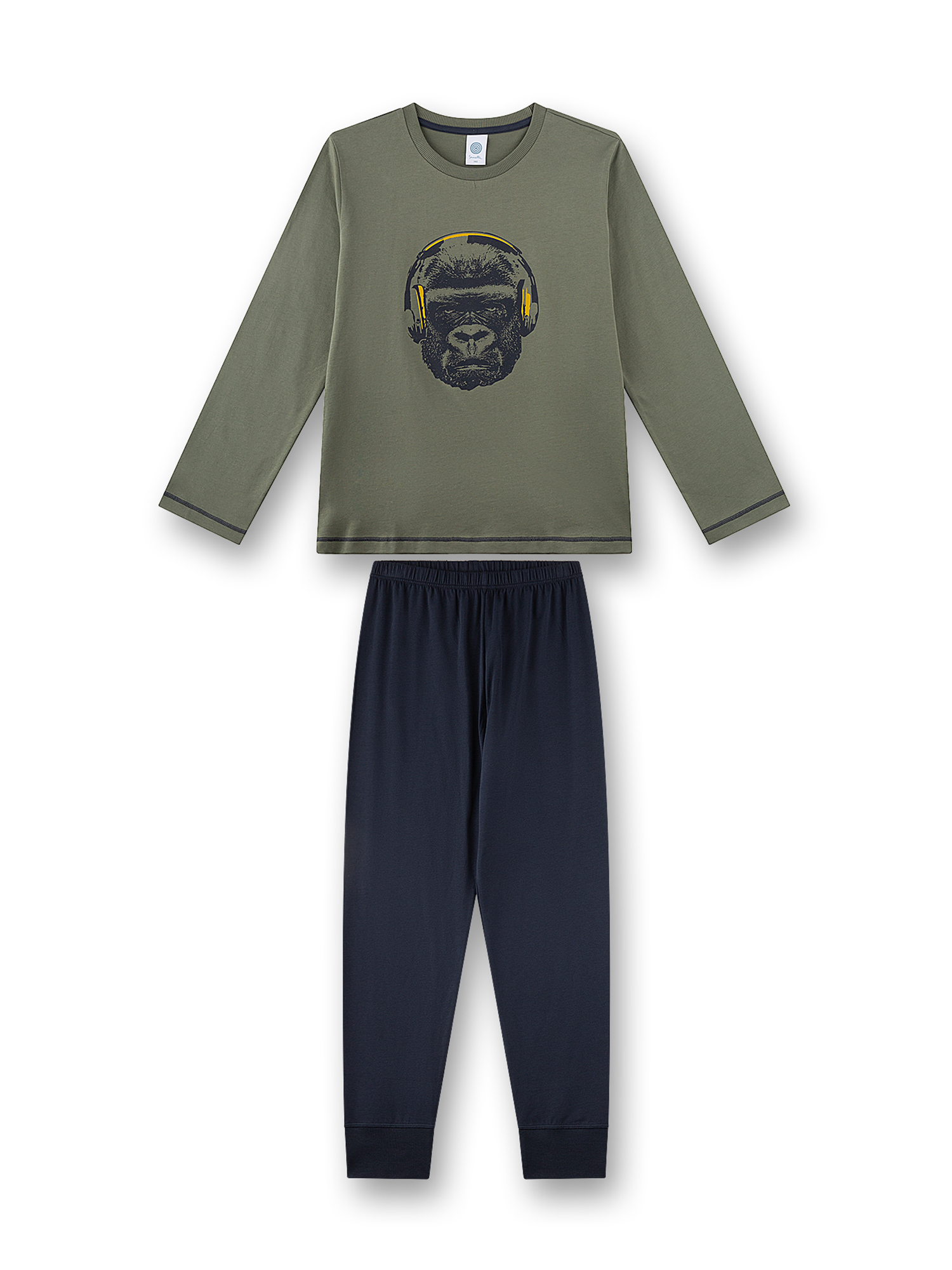 Langarmshirt, Affen-Print, Grün, Hose, Pyjama-Set