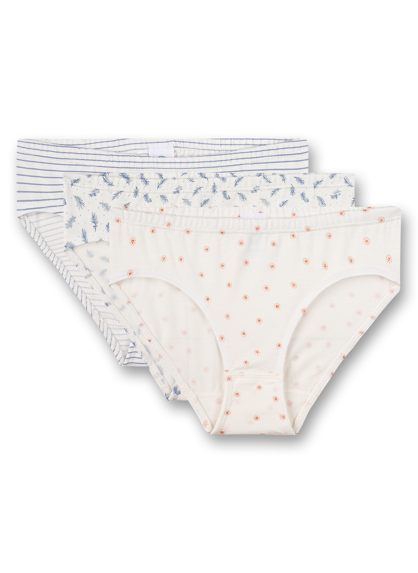 Mädchen-Rioslip (Dreierpack) Weiß Ringel und Alloverprints