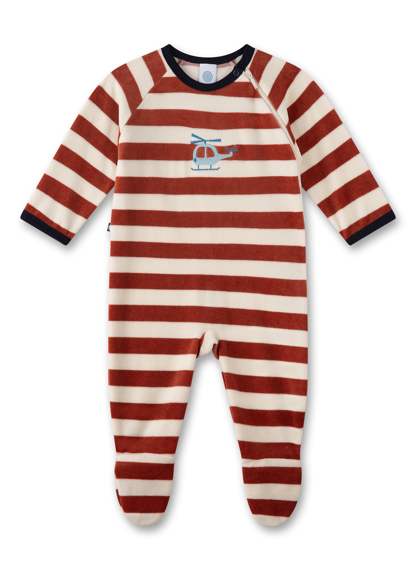 Baby-Strampler braun geringelt Hubschrauber aus Nicki 