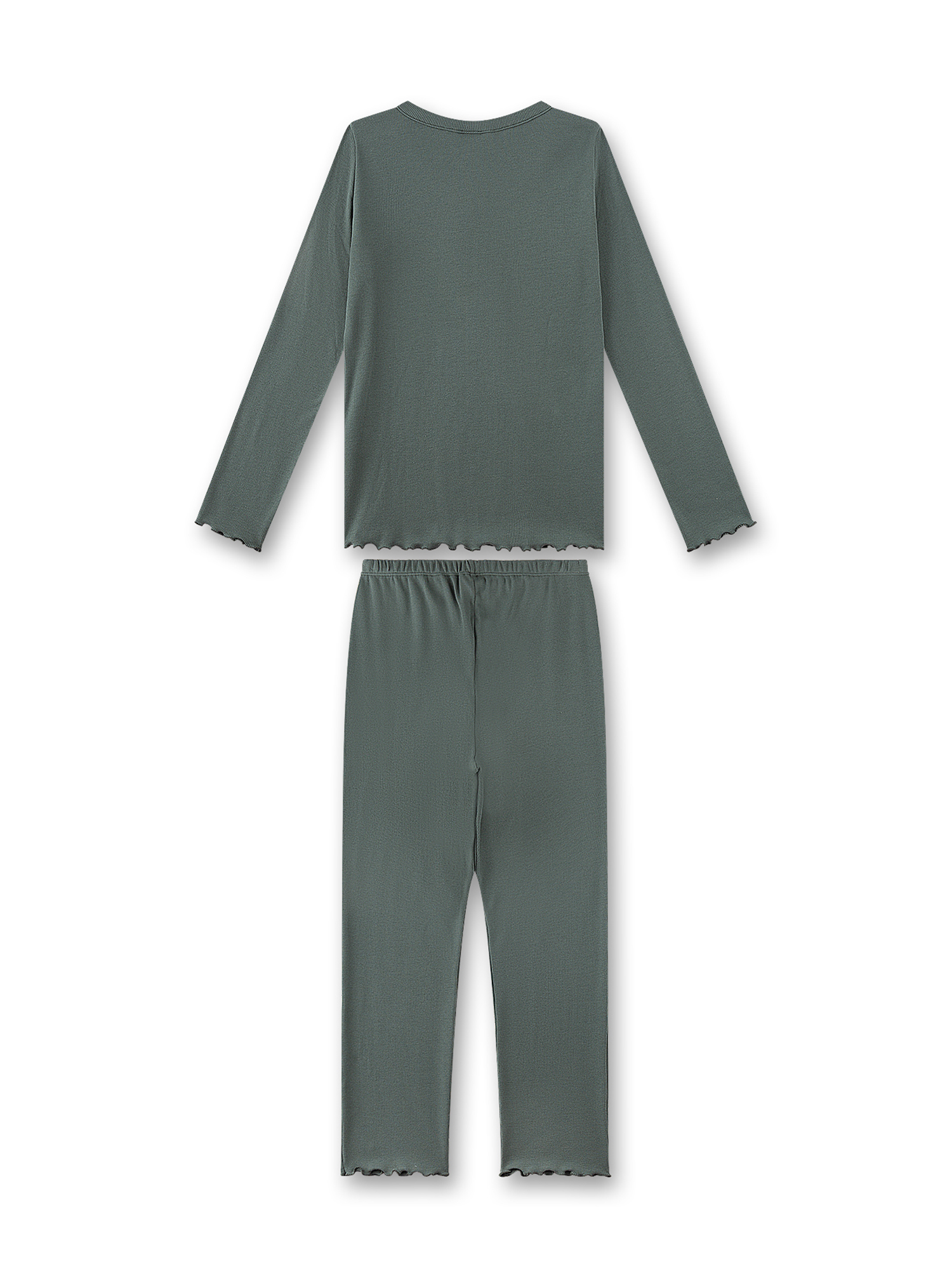 Pajamas Set, Langärmlig, Einfarbig, Elastischer Bund, Geknitterter Saum