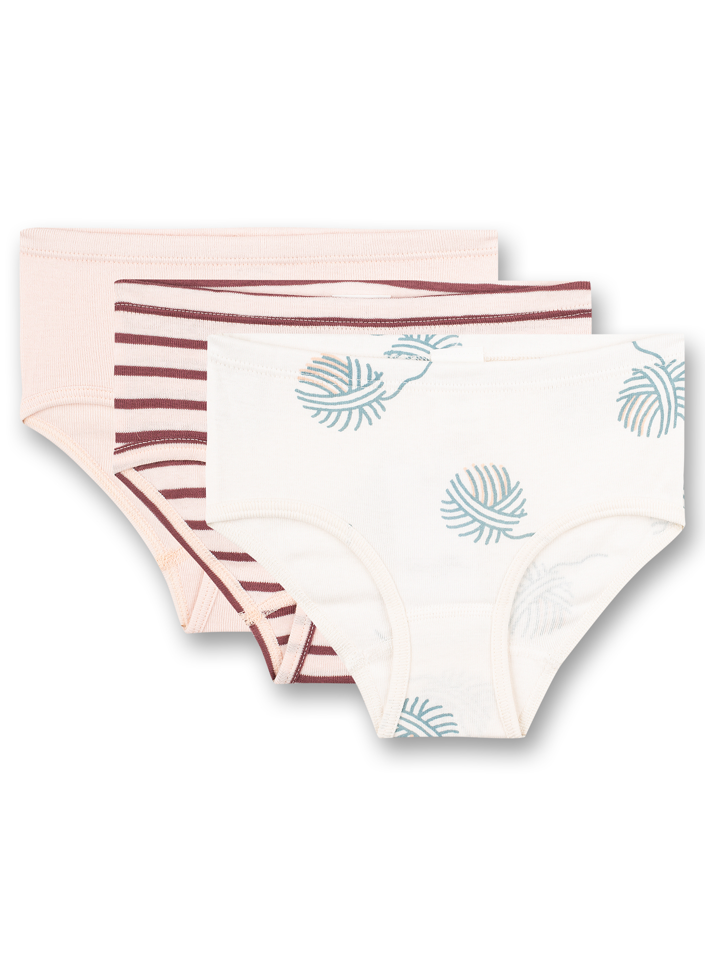 Mädchen-Hüftslip (Dreierpack) Rosa Weiß und Weinrot-geringelt