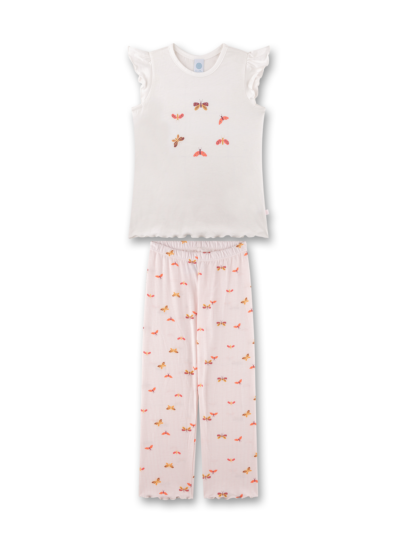 Mädchen-Schlafanzug halbarm off-white Schmetterling