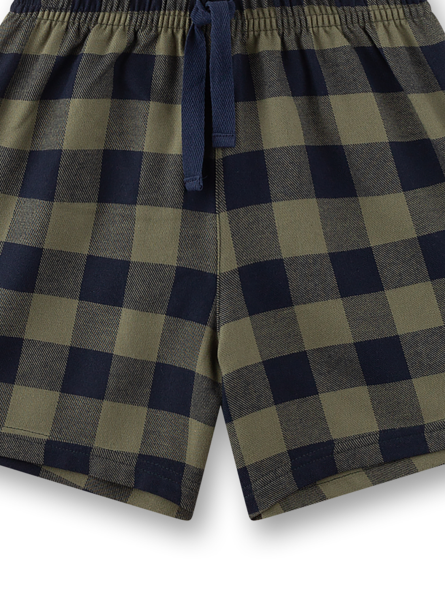 geprüft, kariert, kurze hose, kordelzug, marine-oliv