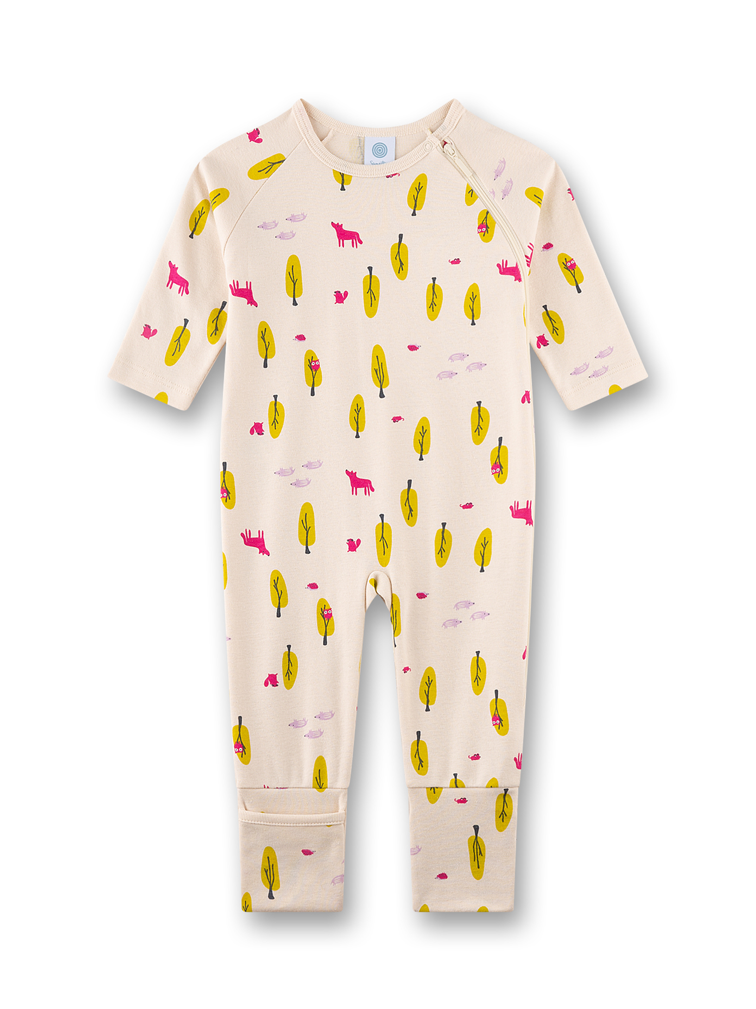 Baby romper, Long sleeves, Patterned, Beige, Yellow trees